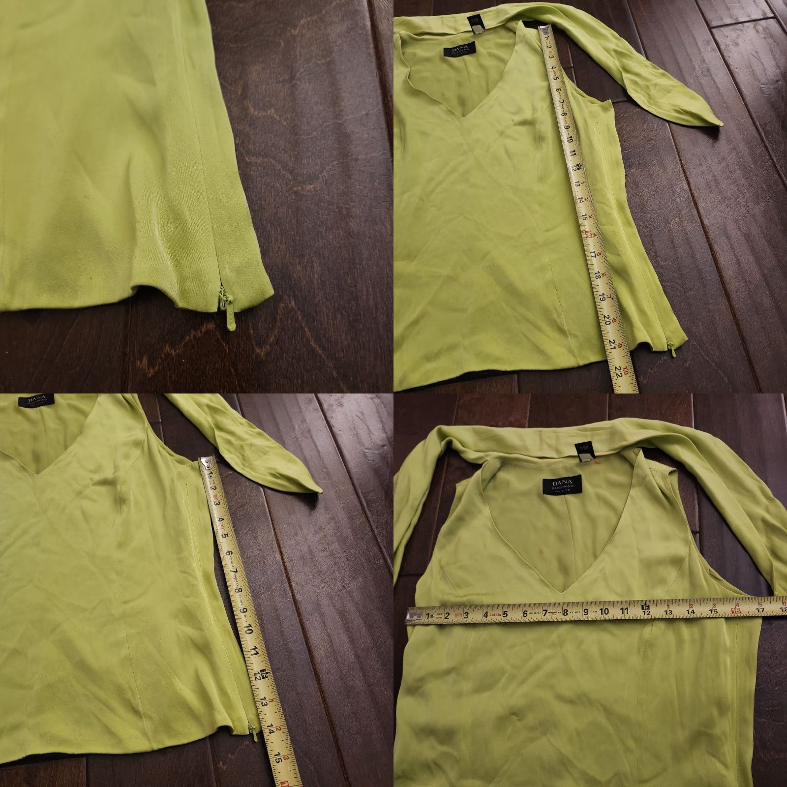 Vintage VINTAGE Dana Buchman Blouse Sleeveless V-Neck Tie Neck Silk Blend Lime Green 8P Petite Women Shirt Size M / US 6-8 / IT 42-44 - 8 Thumbnail