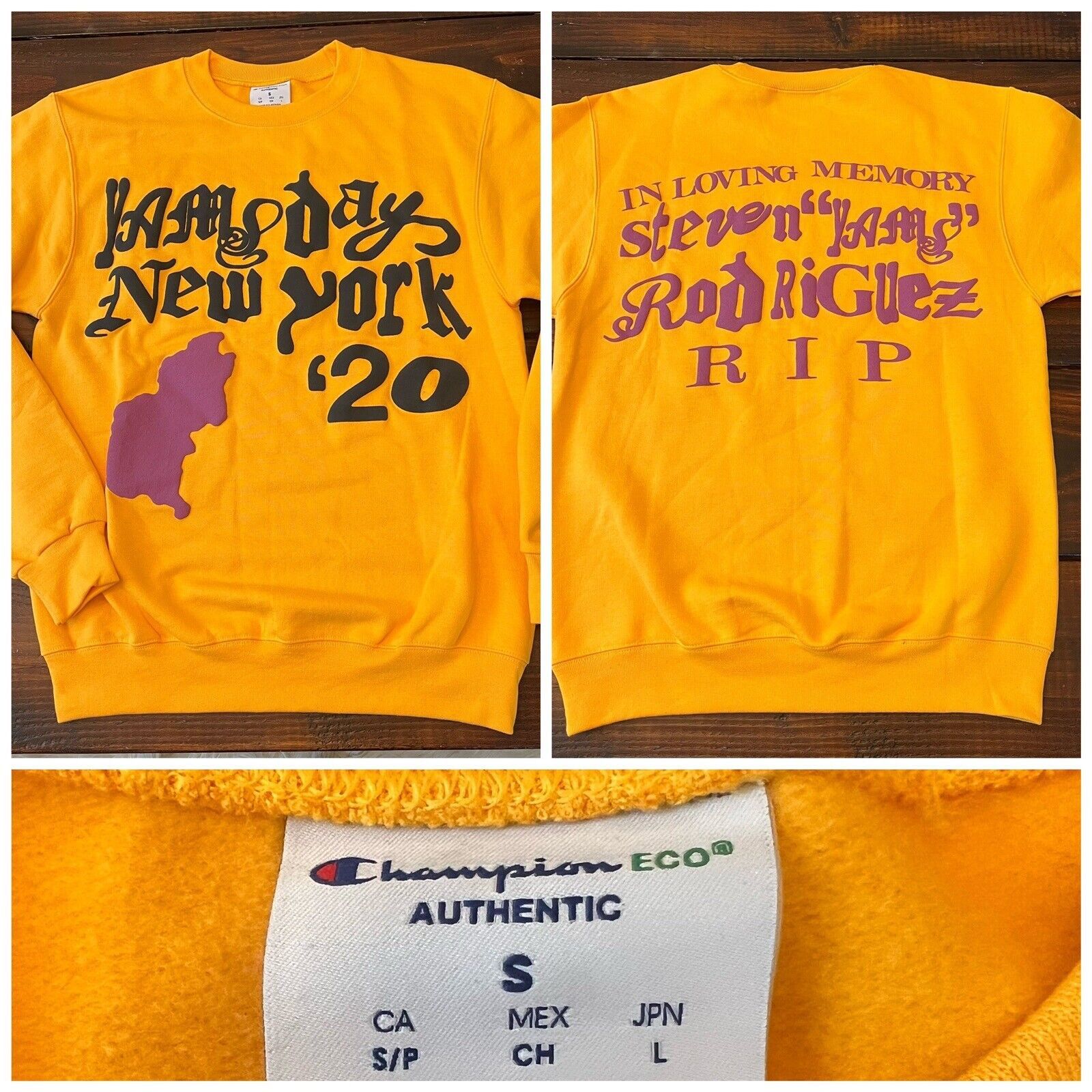 image of Cpfm X Champion Yams Day In Loving Memory Crewneck in Yellow, Men's (Size Small)