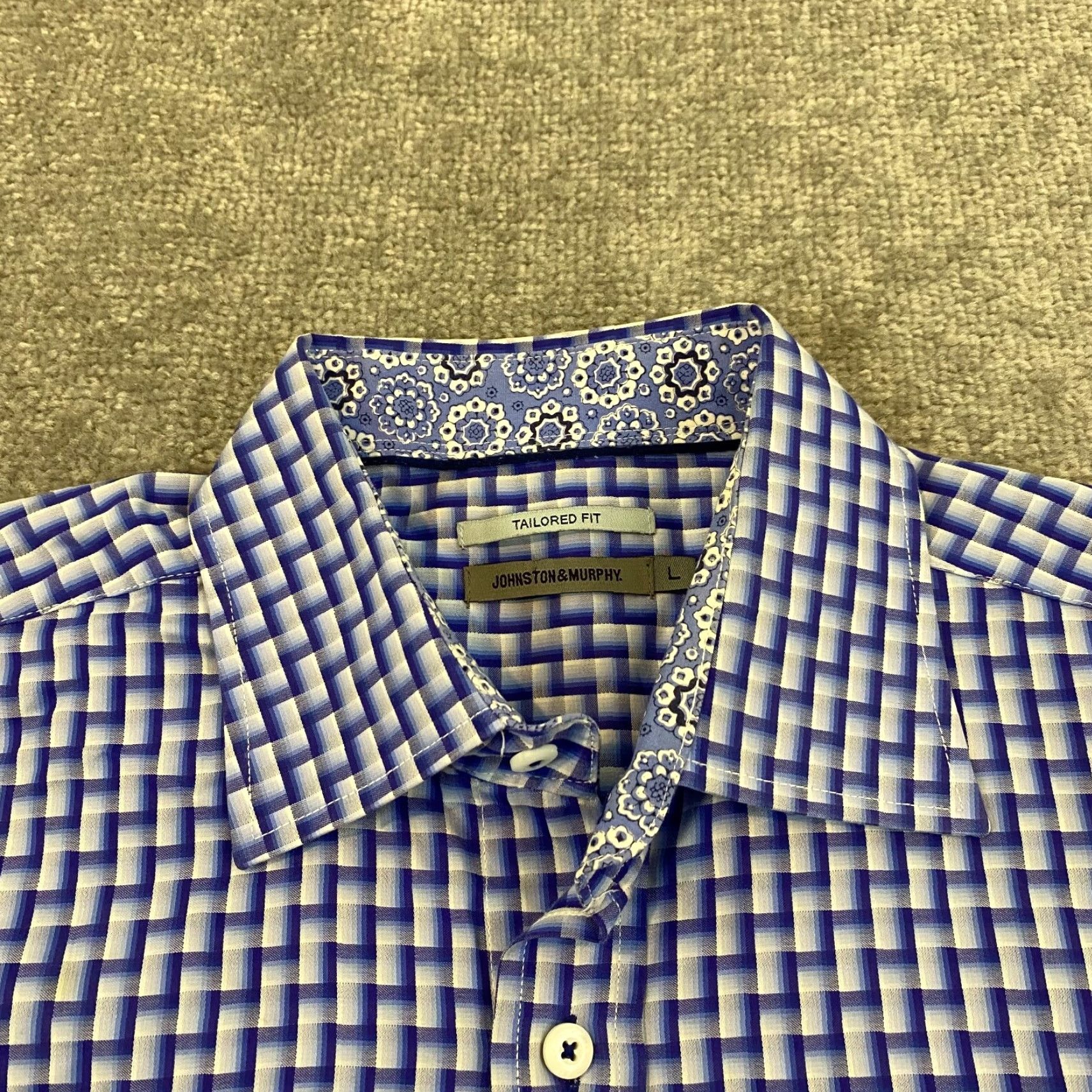 Johnston & Murphy Johnston & Murphy Shirt Mens Large Blue Geometric Button Up Flip Cuff Dress L/S Size 42R - 2 Thumbnail