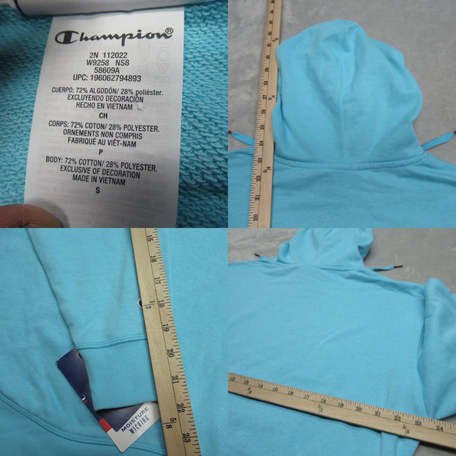 Champion Champion Hoodie Women Small Blue Solid Cropped Pullover Moisture Wicking Fleece Hooded Pockets Sweatshirt Size S / US 4 / IT 40 - 8 Thumbnail