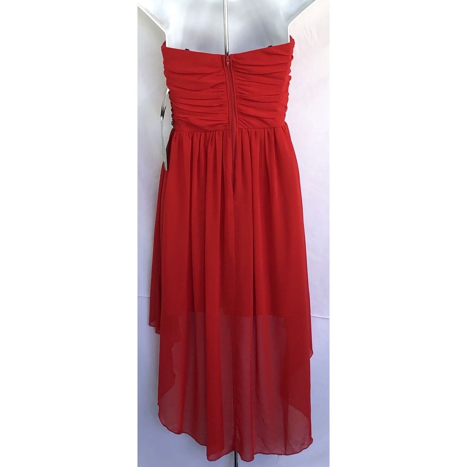 Vintage City Triangles Dress Womens 5 Red NWT Strapless Ruched Tiered Bead Glam Prom formal Size S / US 4 / IT 40 - 5 Thumbnail