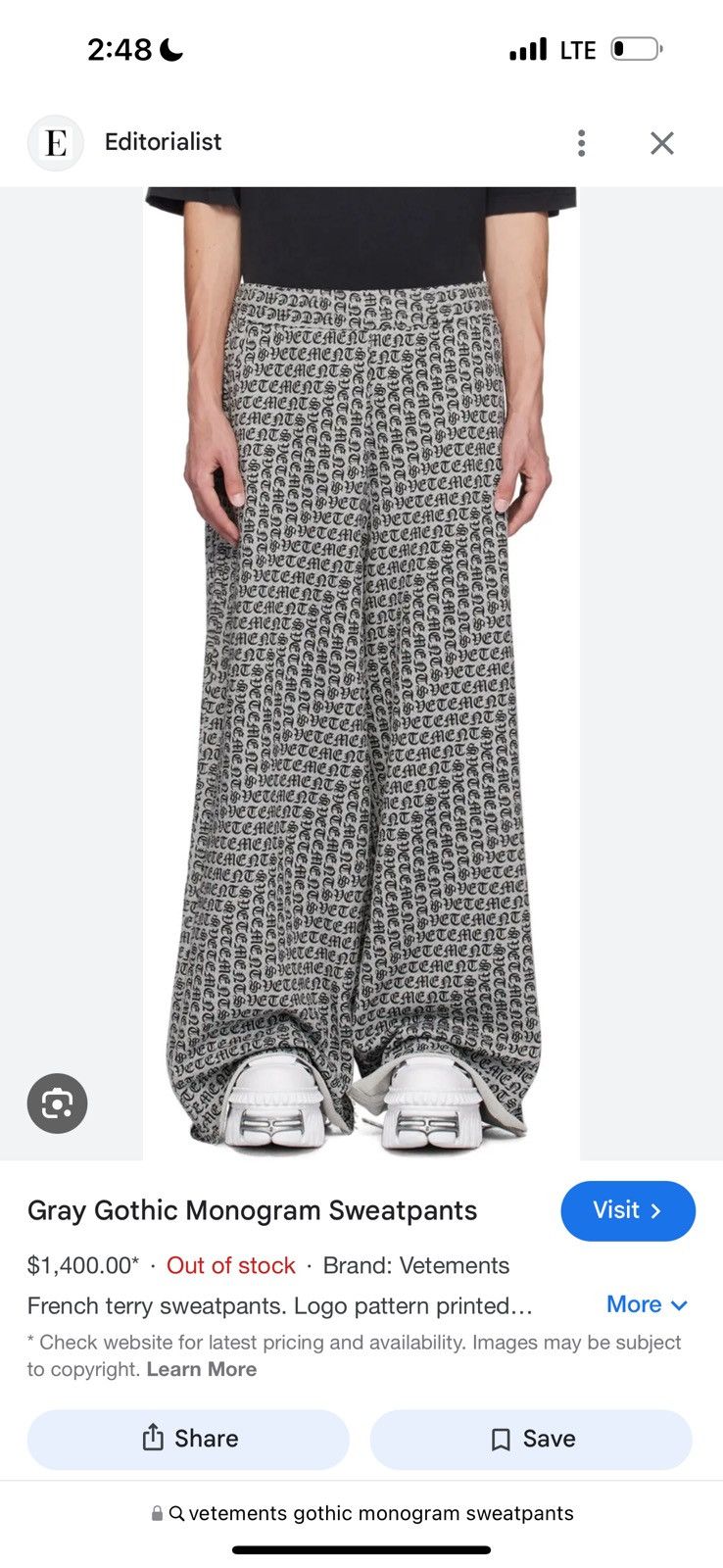 Vetements Vetements Gothic Monogram Sweatpants Size S Size US 32 / EU 48 - 14 Thumbnail