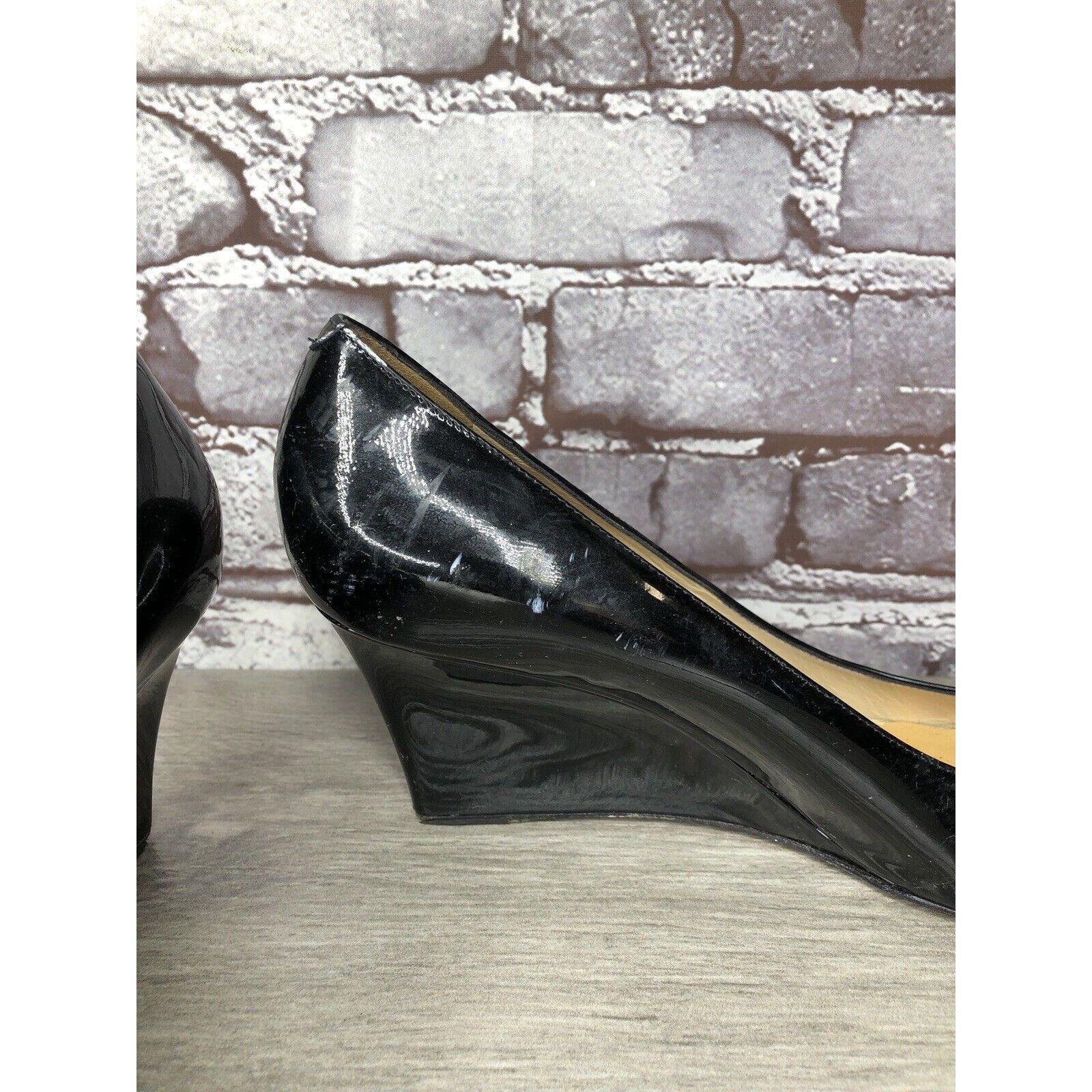 Jimmy Choo Jimmy Choo Black Patent Leather Peep Toe Wedges Shoes Women Size US 9 / IT 39 - 3 Thumbnail