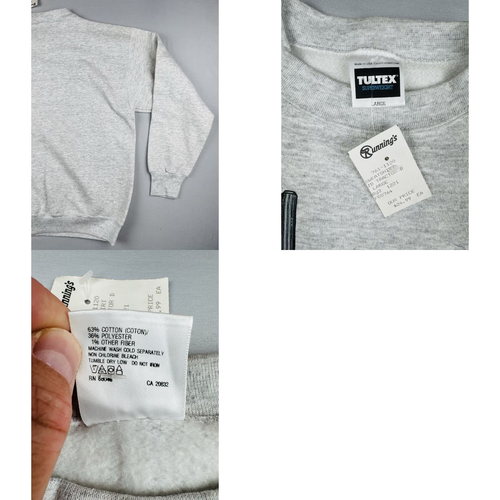 Tultex VINTAGE John Deere Sweatshirt Large Gray 90s Tultex Superweight Cotton Polyester Fleece Crew Neck Mens - USA Size US L / EU 52-54 / 3 - 9 Thumbnail