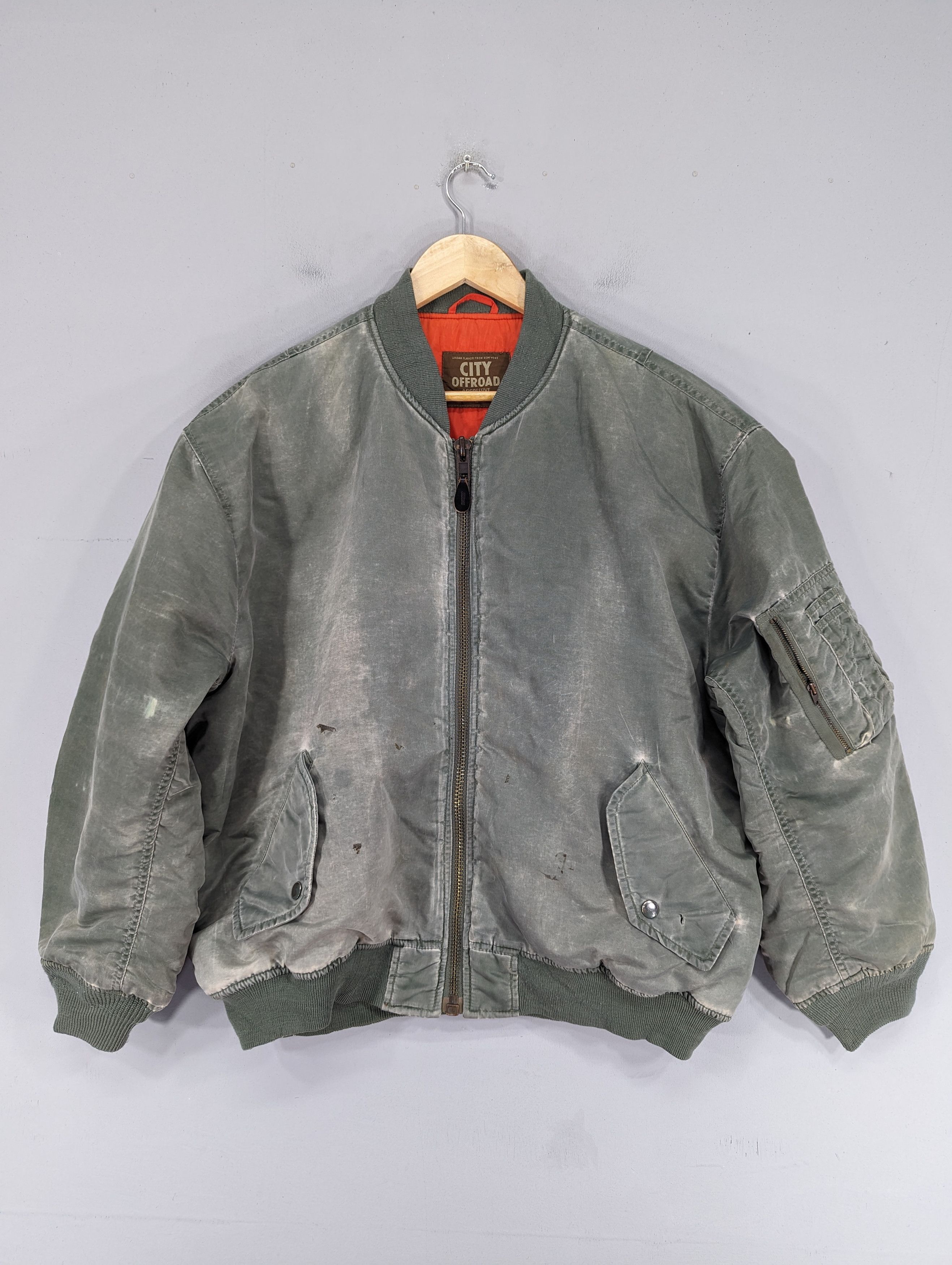 image of Bomber Jacket x Ma 1 city Offroad Distressed Bomber Flight Jacket, Men's (Size Large)