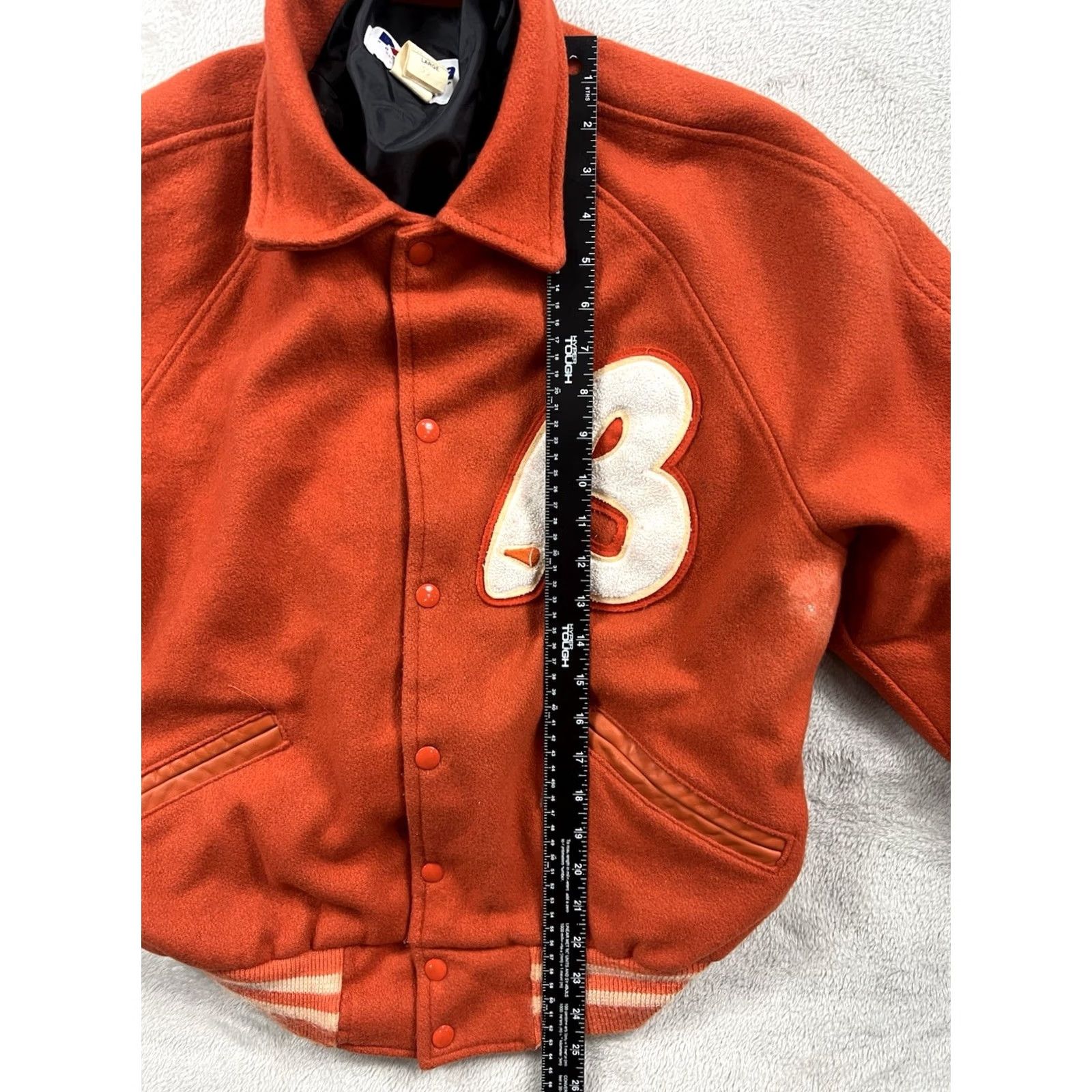 Vintage VTG Howe Athletic Apparel Varsity Jacket Orange L Wool Satin Button Snap Band Collar Men College School Varsity Jacket Size US L / EU 52-54 / 3 - 4 Thumbnail