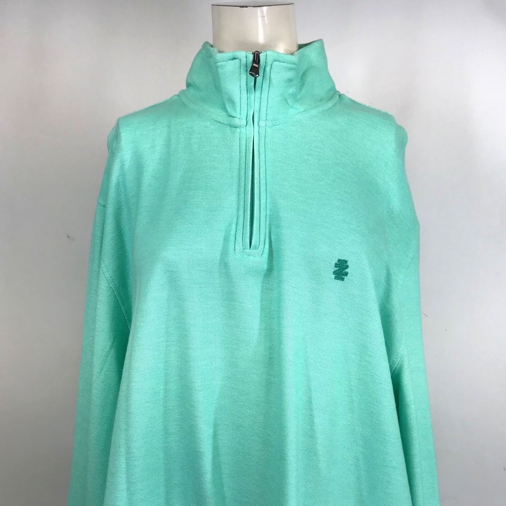 Izod IZOD Saltwater Quarter Zip Pullover Men XL Turquoise Relaxed Fit Cotton Pullover Shirt Zip Mock Neck Logo Knit Solid Vintage: No Size US XL / EU 56 / 4 - 2 Thumbnail
