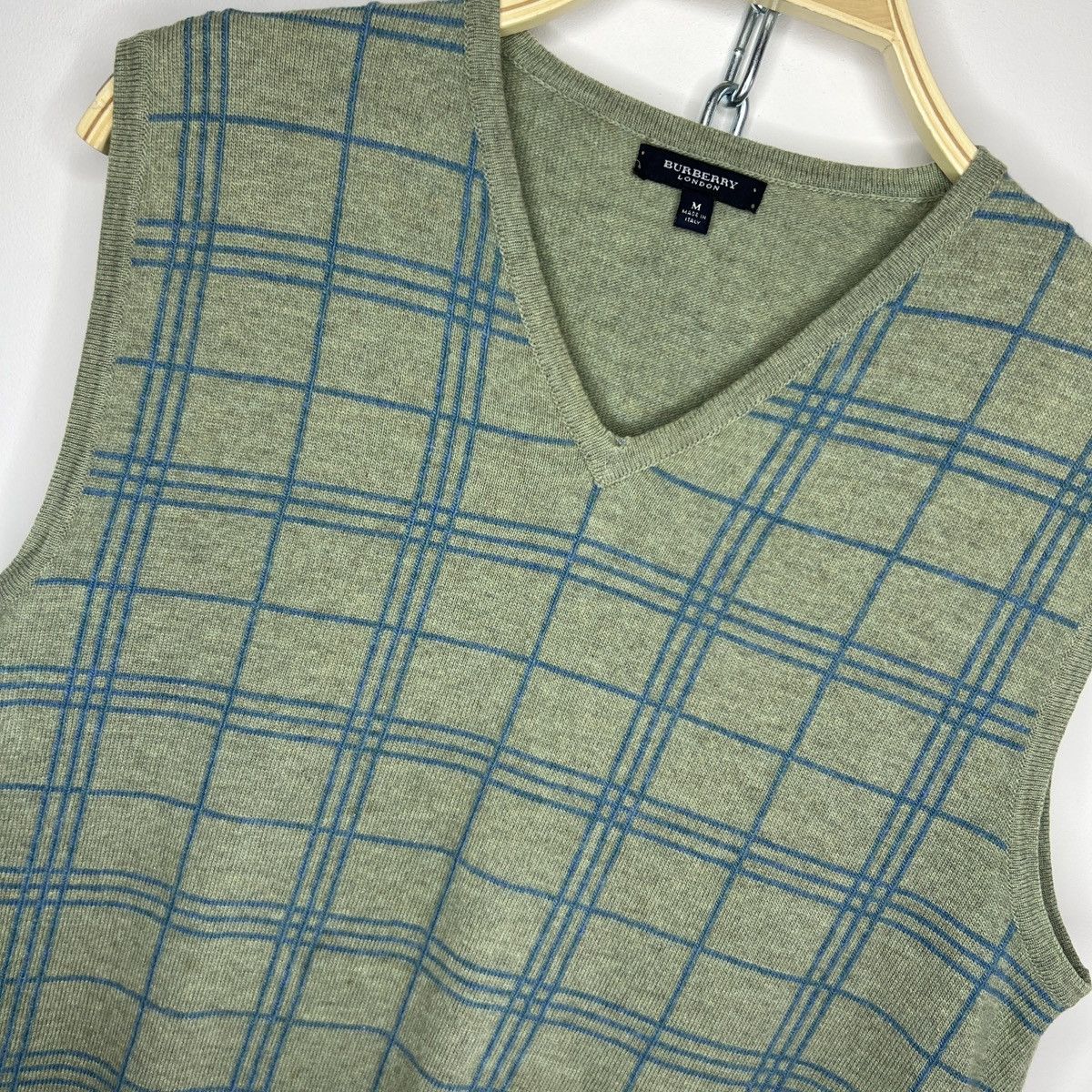 Burberry × Vintage Vintage Burberrys Wool Vest Sweater V-Neck Green Nova Check Size US M / EU 48-50 / 2 - 9 Thumbnail