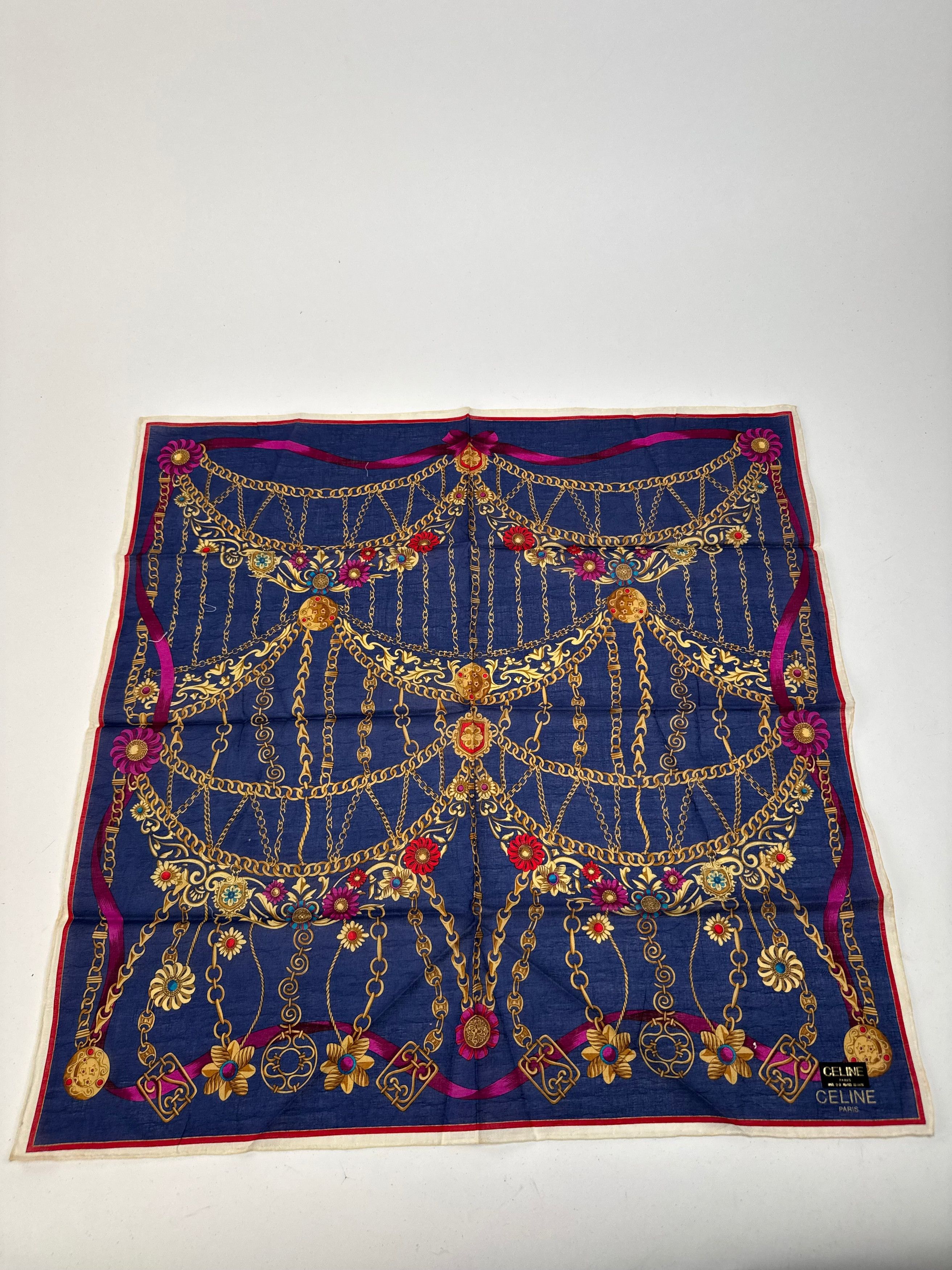 Celine Vintage Paris Baroque Scarf Navy Size ONE SIZE - 1 Thumbnail