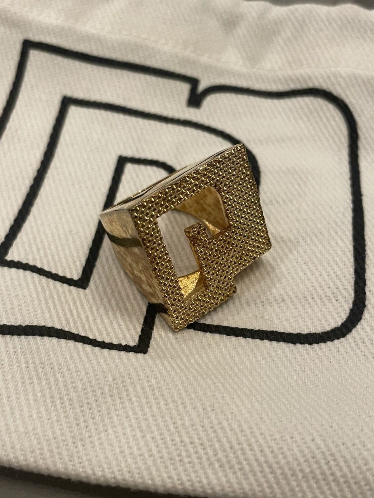 Paco Rabanne Rabanne metallic golden iconic logo ring Size ONE SIZE - 1 Thumbnail