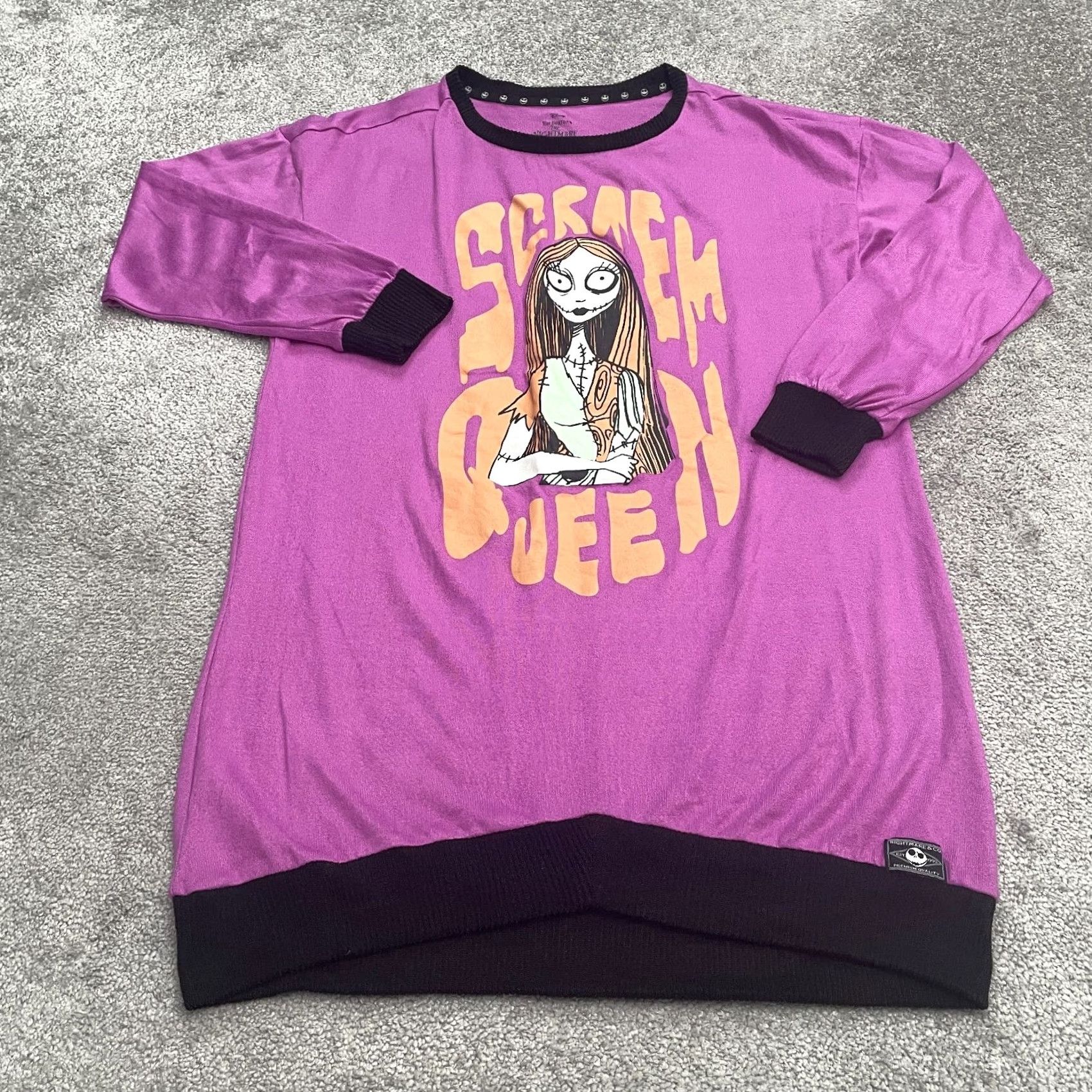 Disney Disney The Nightmare Before Christmas Sleepwear Dress Womens L Pink Crew Neck Knit Polyester Spandex Graphic Print Logo Halloween Christmas Movie Size L / US 10 / IT 46 - 2 Thumbnail