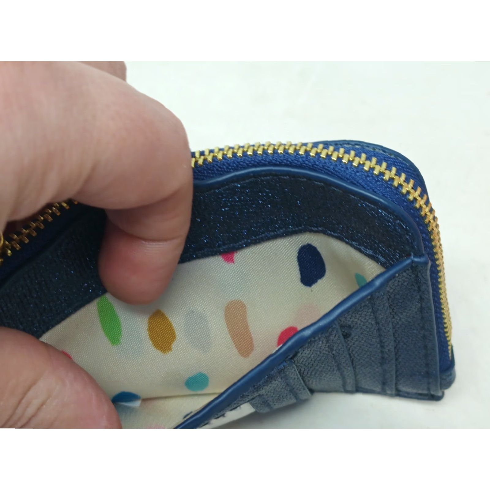 Vintage Mary Kay Blue Coin Pouch Purse Wallet Gold Heart Retired Pouch Wallet Women XS Blue Coins Zip-Around Credit Card Folding Size ONE SIZE - 6 Thumbnail