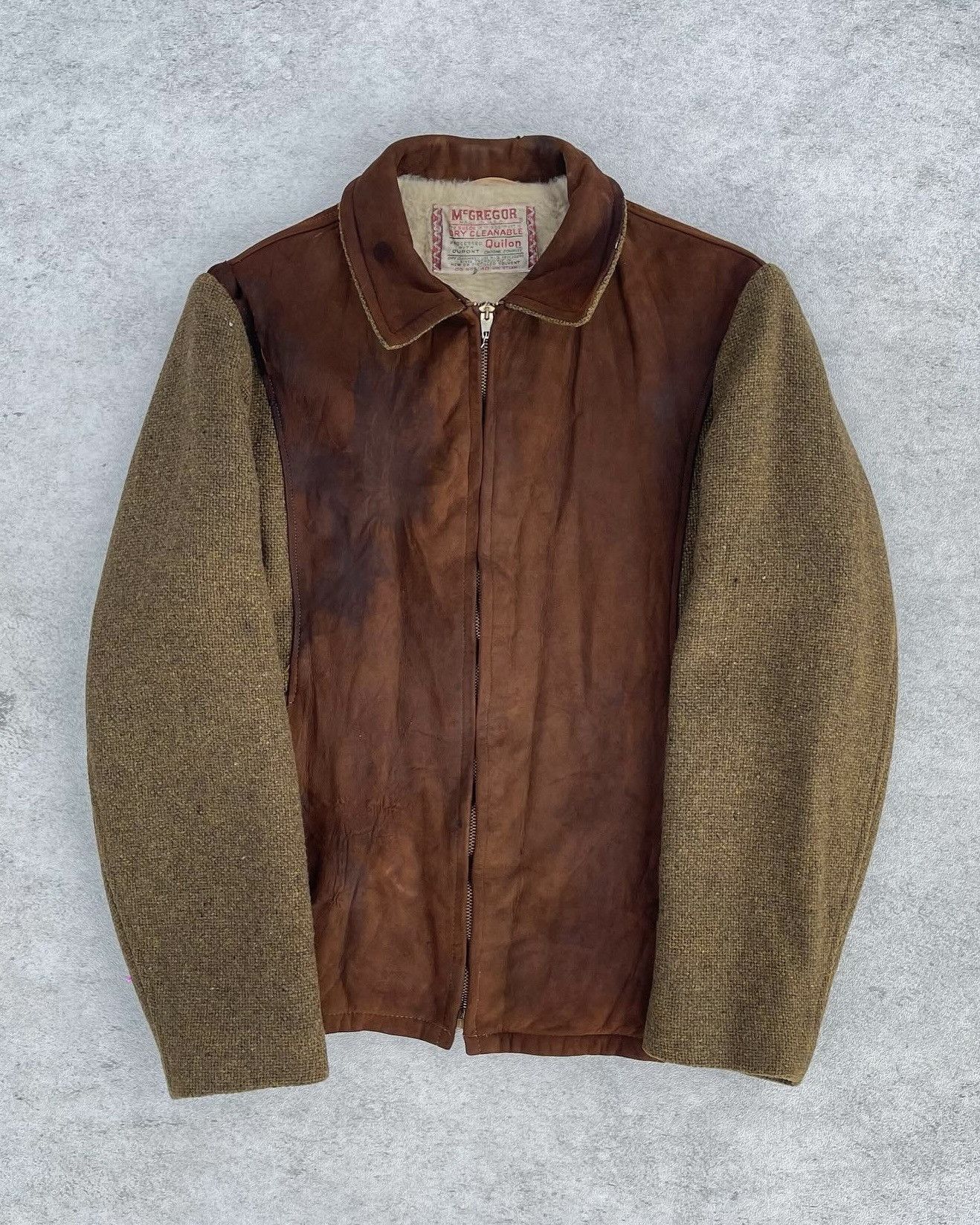 ジャケット・アウター McGREGOR SUEDE LEATHER PANEL KNIT JACKET Vintage 50s McGregor Brown Suede Green Knit Men's Sz 42