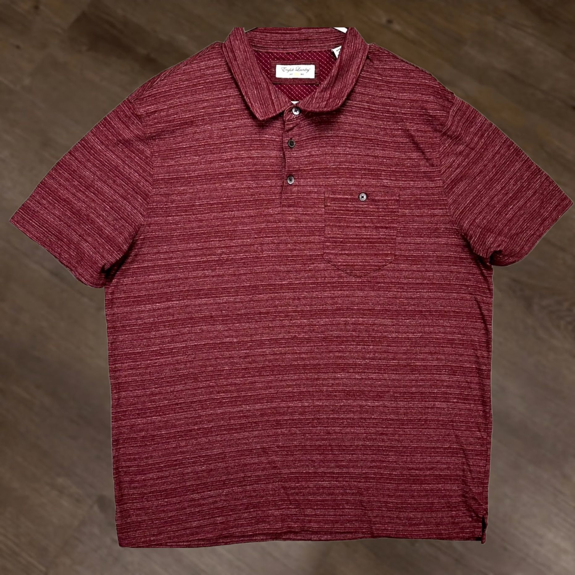 English Laundry English Laundry Polo Shirt Casual Outdoor Walking Comfort Lightweight Men XL Maroon Stripes Short Sleeve Pocket Rugby Size US XL / EU 56 / 4 - 1 Thumbnail