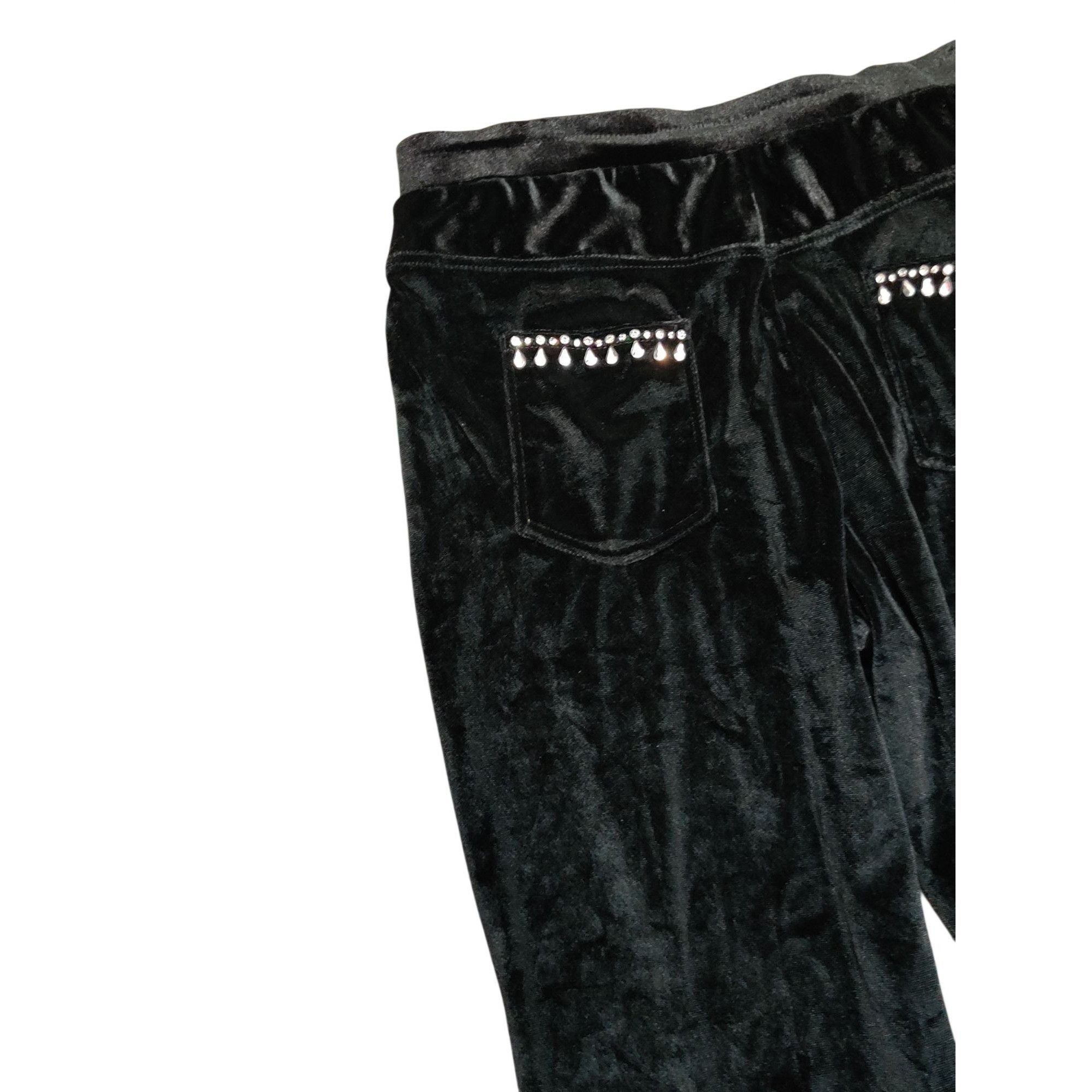 Other Womens Small Pants Black Velour Rhinestone Trim Stretch Pull Size 26" / US 2 / IT 38 - 10 Thumbnail