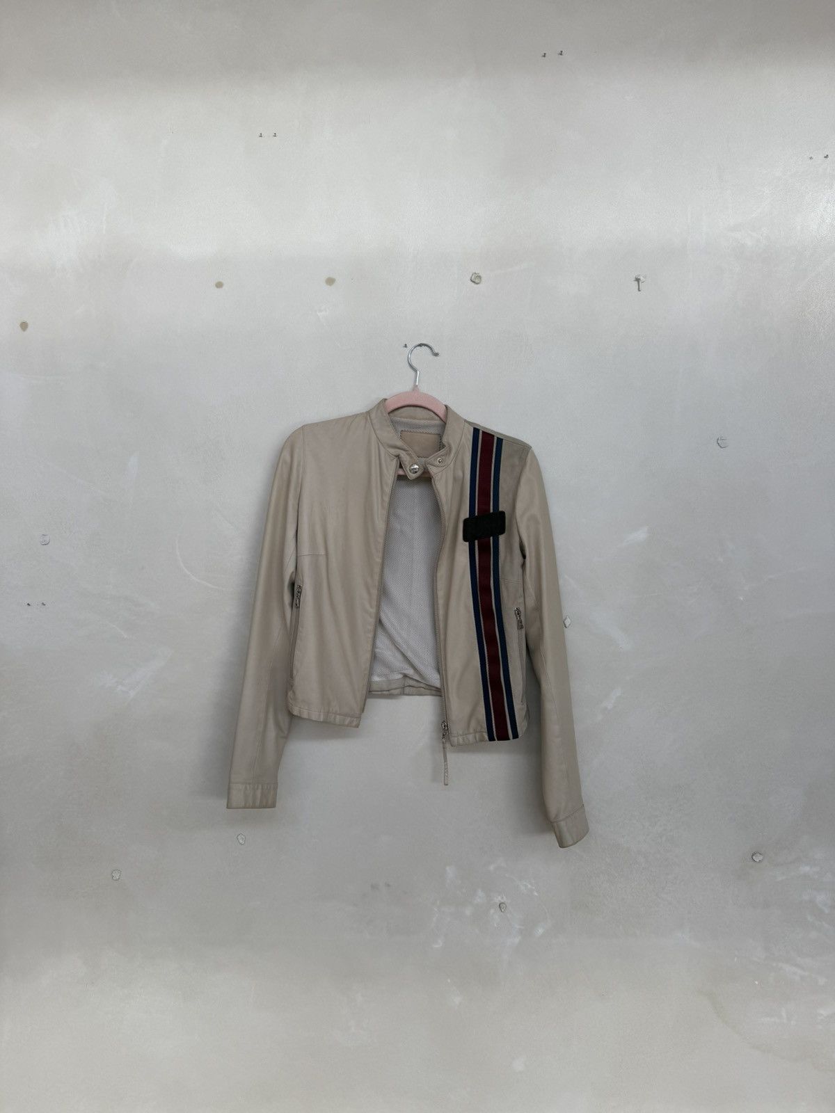 Prada PRADA Sport Linea Rossa Cream Leather Moto Jacket Size XS / US 0-2 / IT 36-38 - 6 Thumbnail
