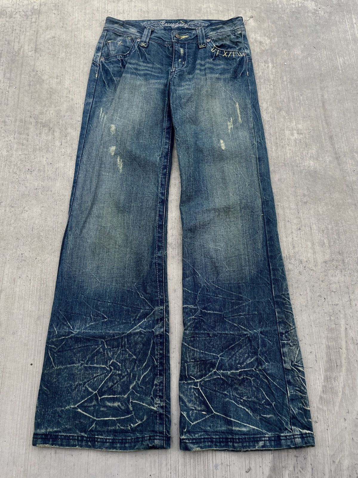If Six Was Nine 💥RARE💥2000s JAPANESE BRAND CASSE JEANS CRAZY WHISKER FLARE Size 29" - 2 Thumbnail