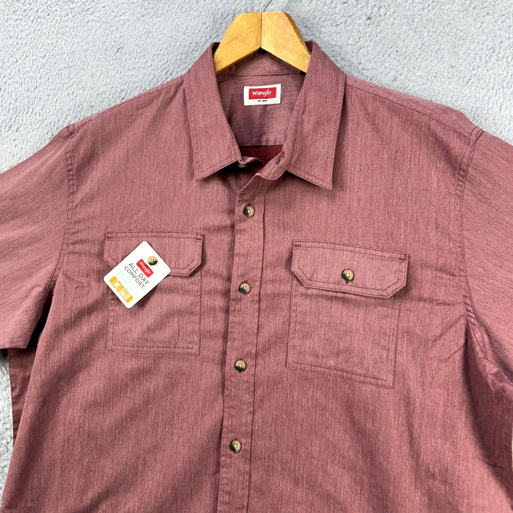 Wrangler Wrangler Shirt Button Up Mens XL Red Flap Pocket Stretch Long Sleeve Casual NEW Size US XL / EU 56 / 4 - 2 Thumbnail