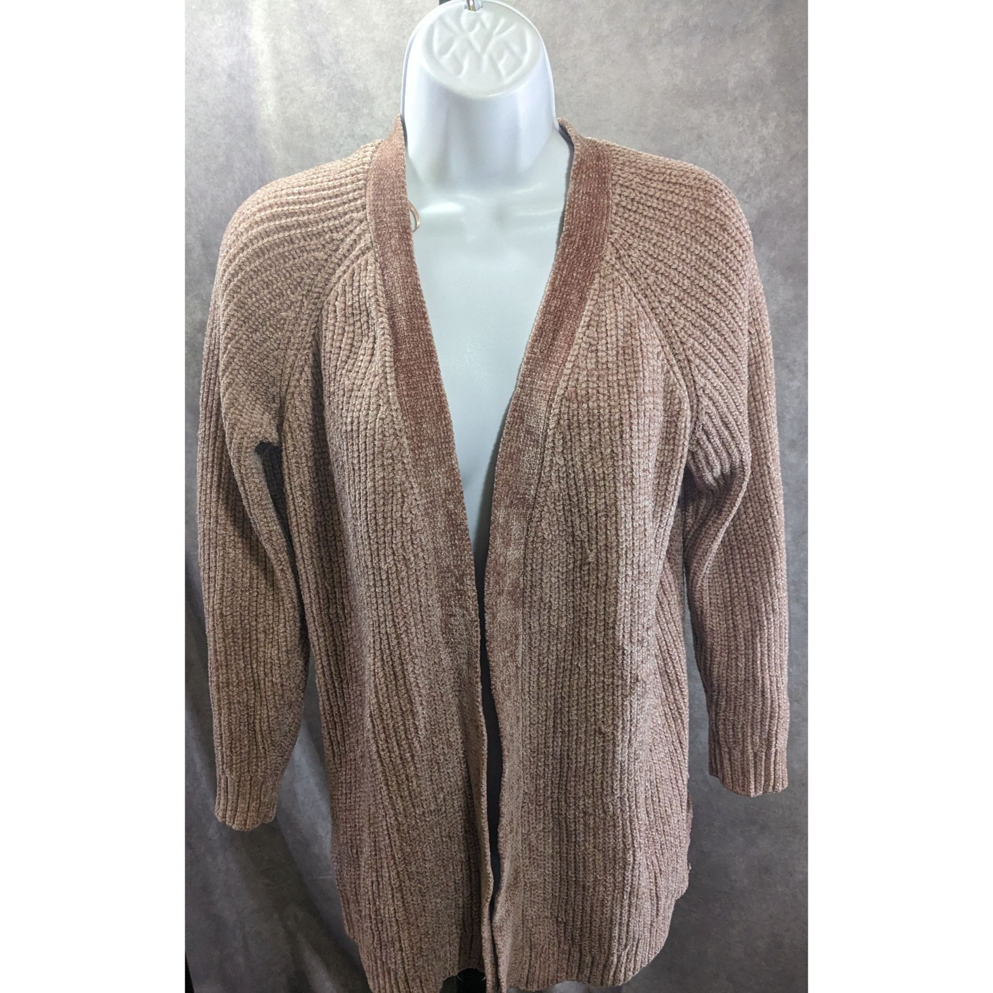 Other Pink Rose Chenille Open Front Cardigan With Lace-Up Back Det Size M / US 6-8 / IT 42-44 - 1 Thumbnail