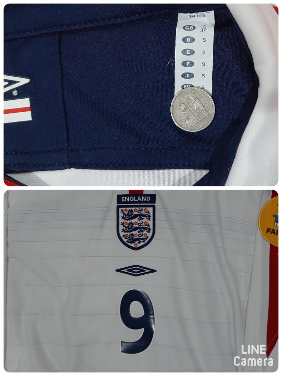 Umbro England Umbro Home Jersey Euro 2004,Size Small ,ROONEY#9 Size US S / EU 44-46 / 1 - 3 Thumbnail