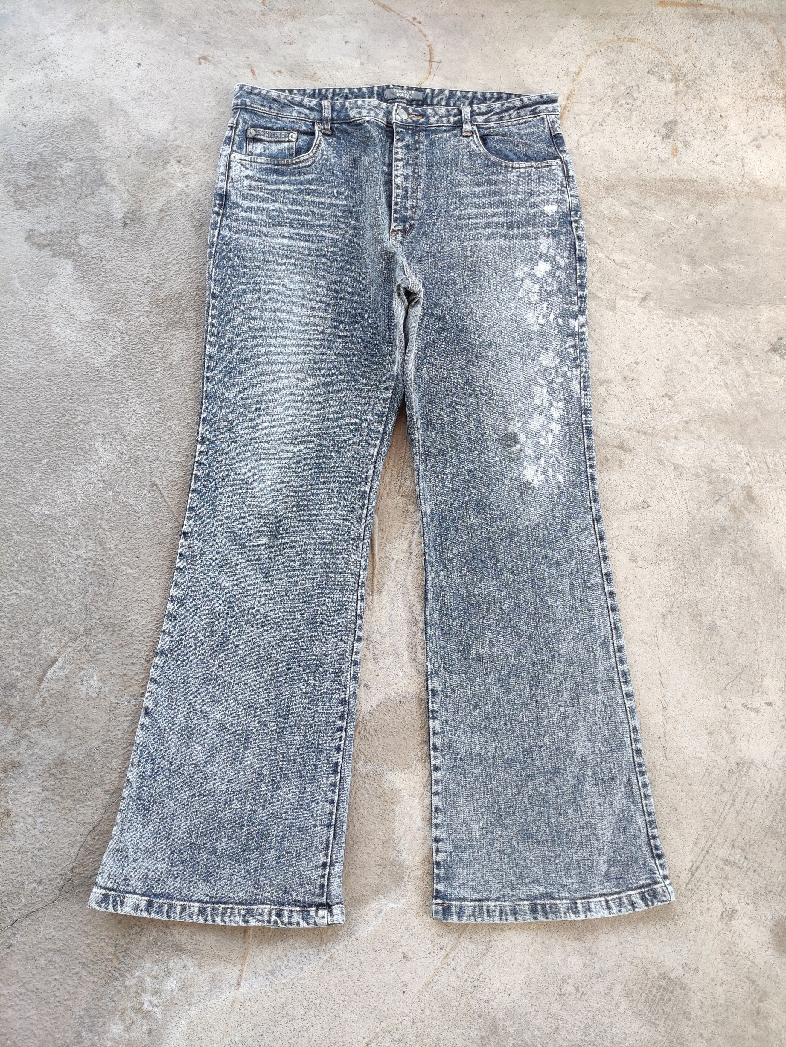Vintage Jouer Aux Echecs Flare Jean Faded Denim Pants