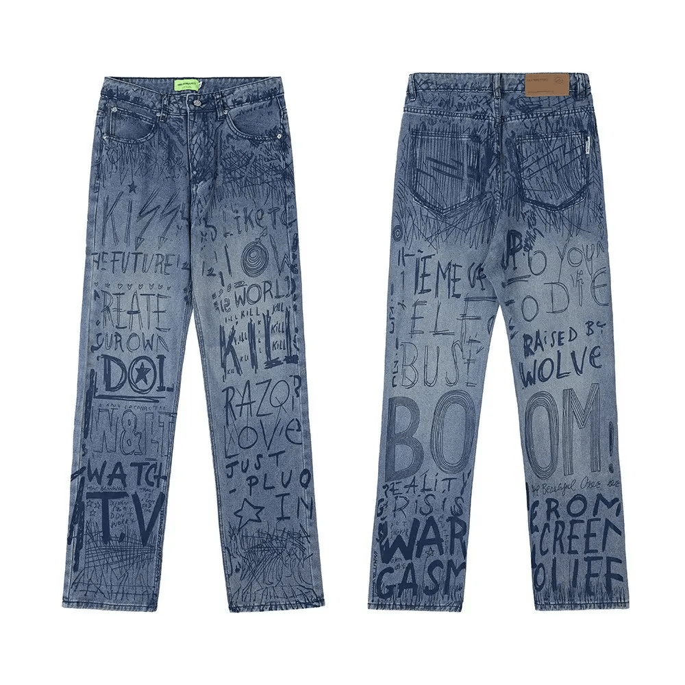 Japanese Brand × Vintage Buggy jeans for men and women with graffiti print y2k Size US 30 / EU 46 - 3 Thumbnail