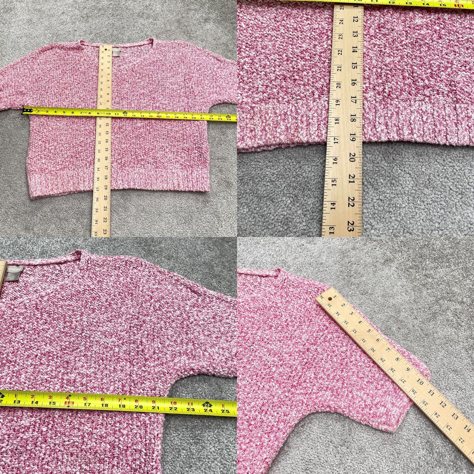 Vintage Chico's Crochet Cropped Popcorn Sweater Womens Large Petite 2 Pink Short Sleeve V-Neck Pullover Knit All Seasons Solid Dolman Sleeve Vintage: No Size L / US 10 / IT 46 - 8 Thumbnail