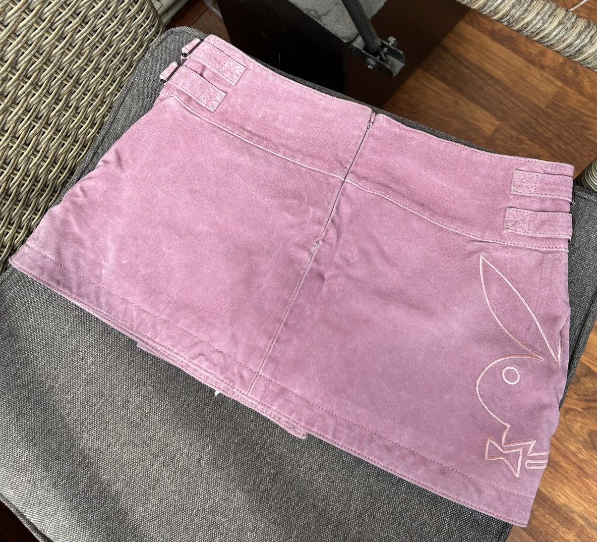 Playboy Vintage Playboy Pink Suede Bunny Head Logo Mini Wrap Skirt Size 32" / US 10 / IT 46 - 2 Thumbnail