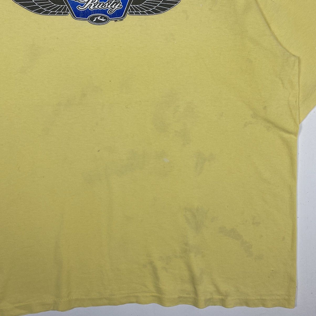 Rusty × Vintage VINTAGE 1997 RUSTY WINGED LOGO DISTRESSED TEE Size US XL / EU 56 / 4 - 6 Thumbnail