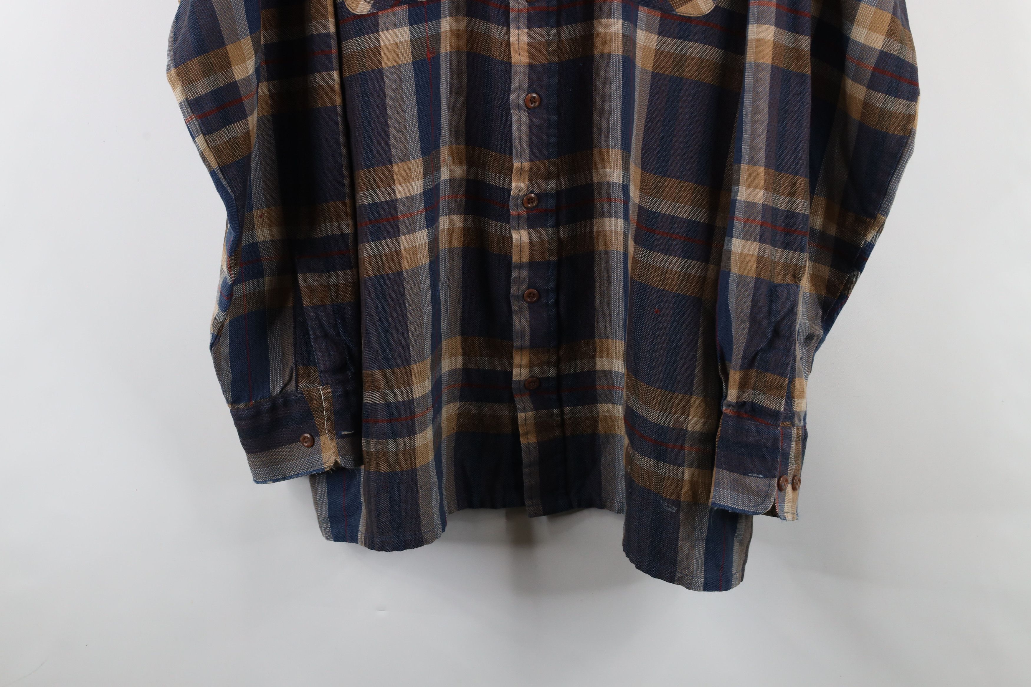 Vintage Vintage 70s 80s Distressed Knit Collared Button Shirt Plaid Size US XXL / EU 58 / 5 - 3 Thumbnail