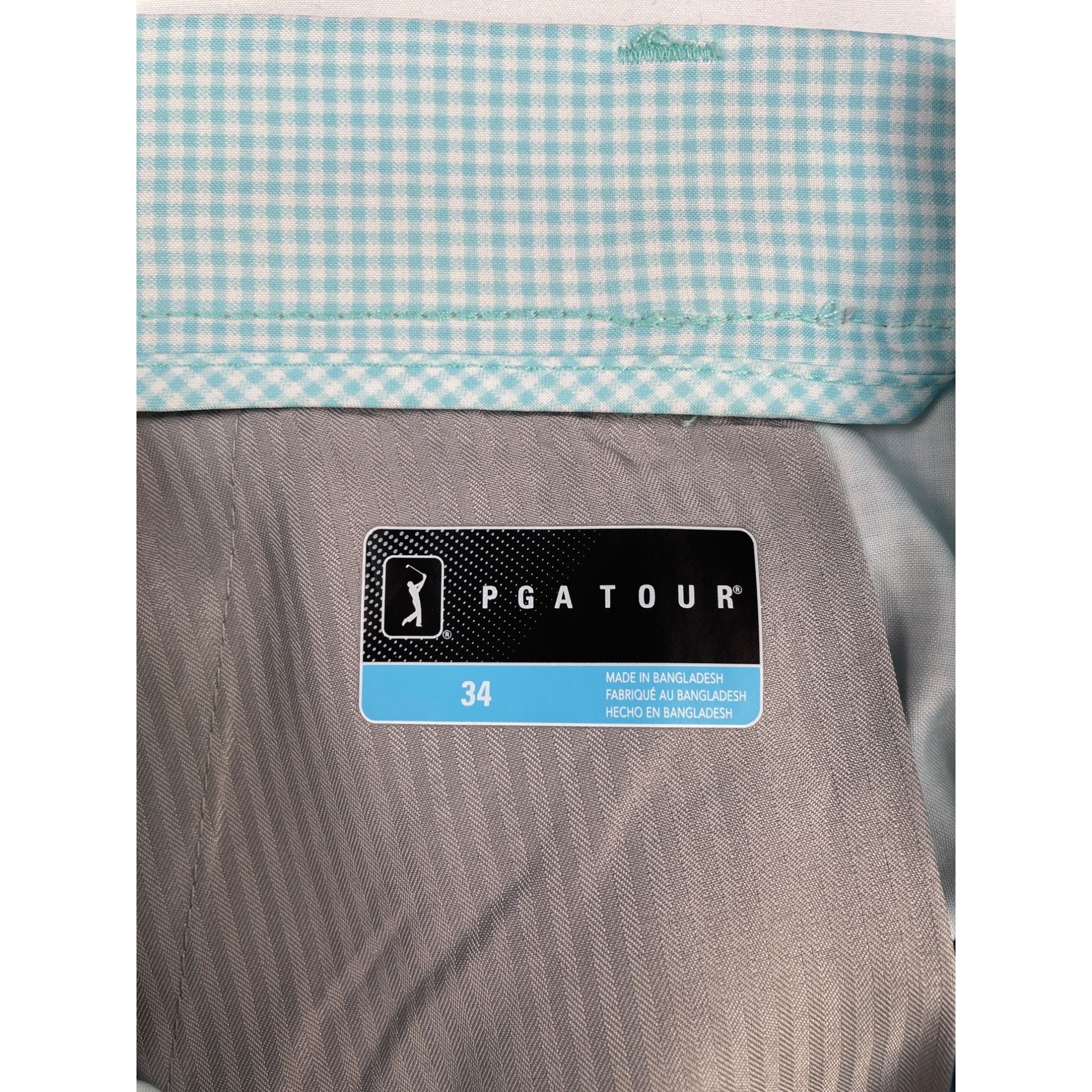 PGA Tour PGA Men Golf Aqua Blue/White Check Flat Front ShortSKU3621 Size US 34 / EU 50 - 5 Thumbnail
