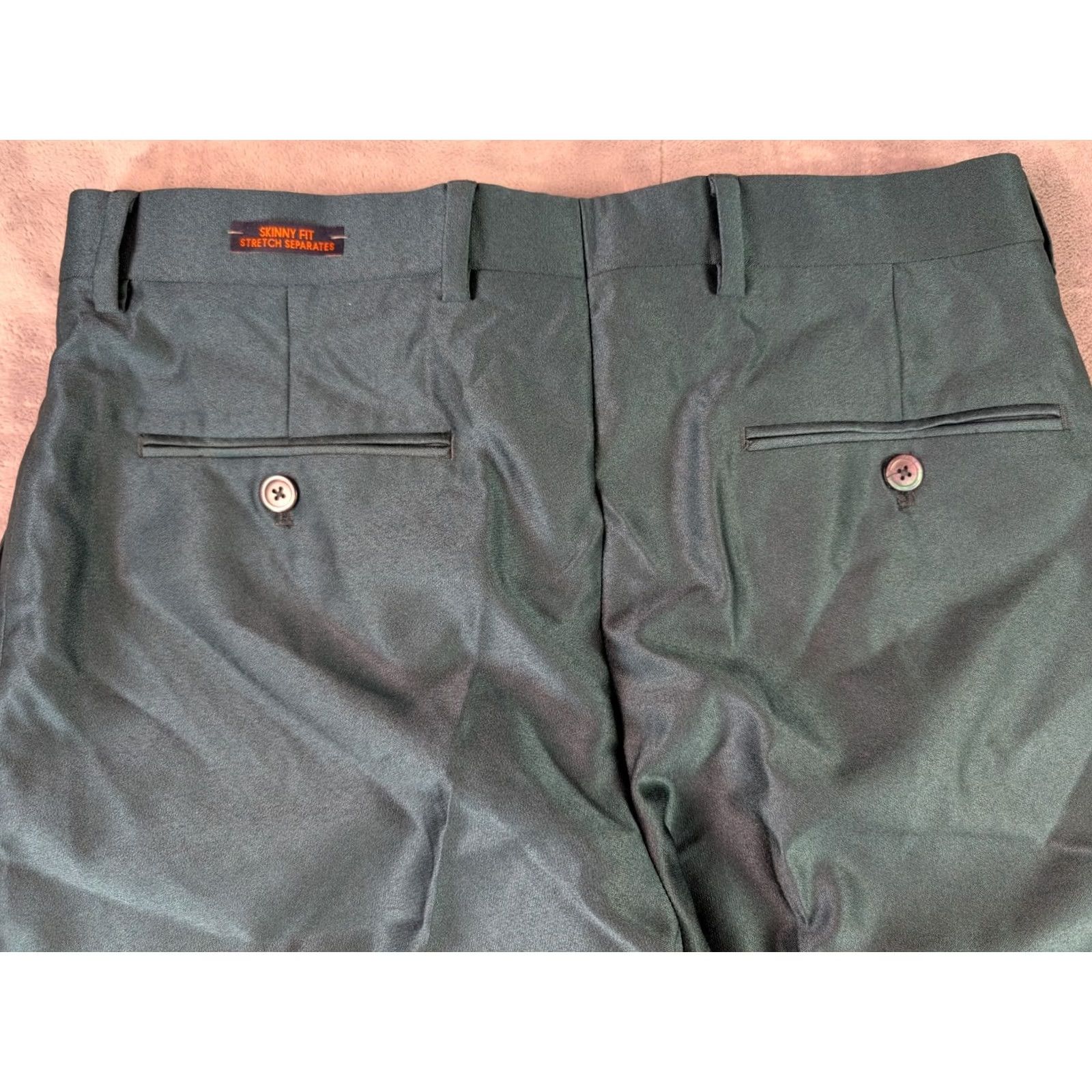 Egara Egara Pants Men's 32x30 Emerald Skinny Flat Front Stretch Dress Trousers Size US 32 / EU 48 - 4 Thumbnail