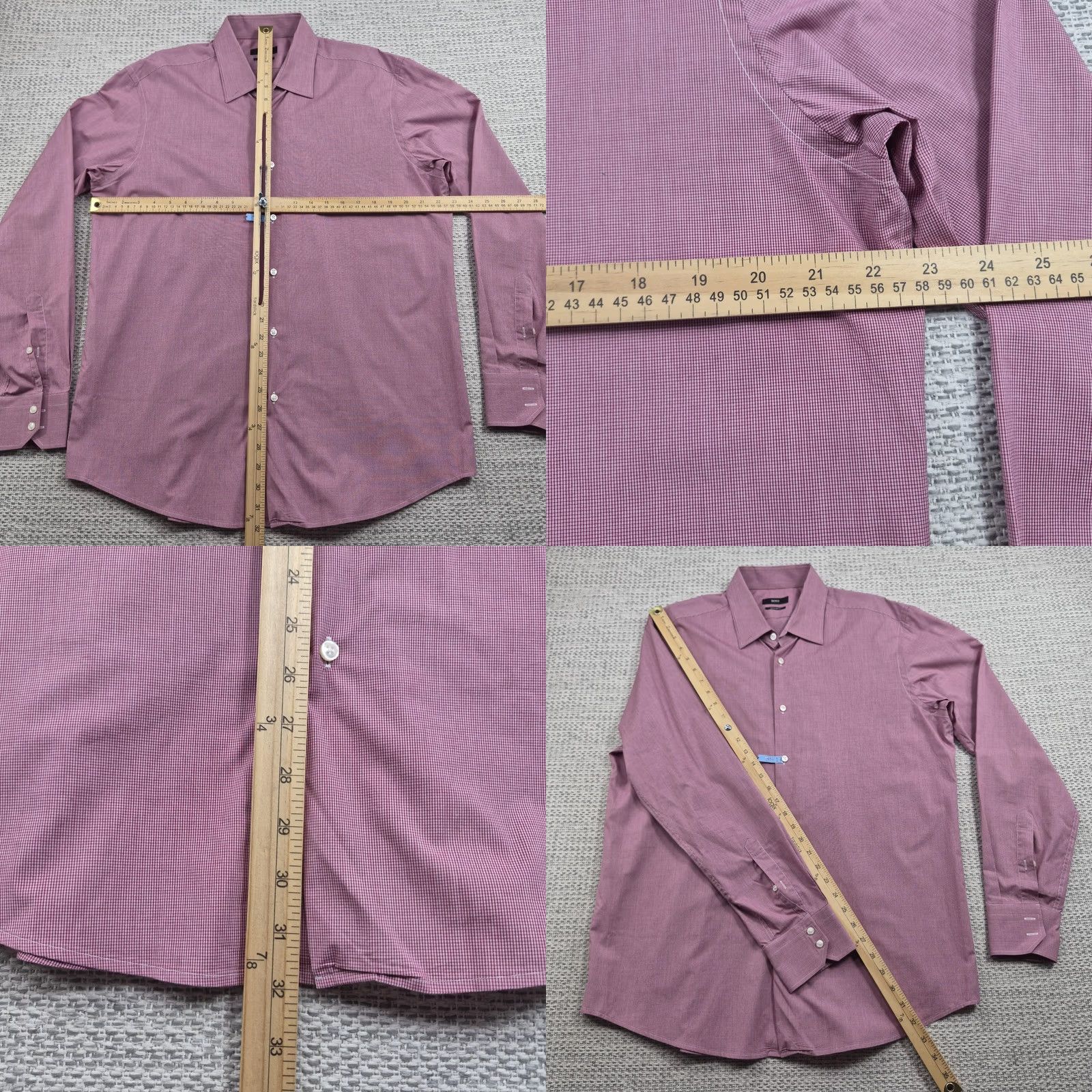 Hugo Boss HUGO BOSS Dress Shirt Mens 17.5 34/35 Pink Check Cotton Long Sleeve Button Up Shirt Size 48R - 8 Thumbnail