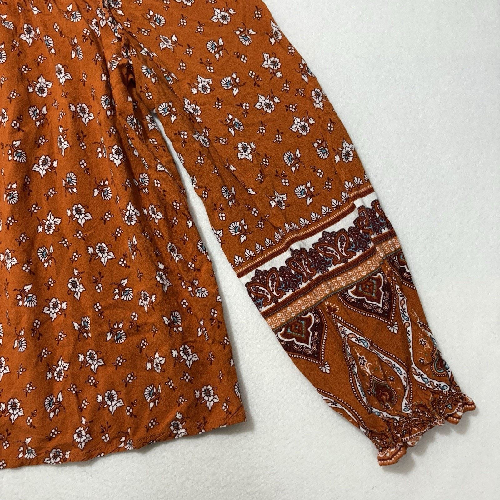 Forever 21 Foreve 21 Medium Smocked Boho Top Orange Floral Blouse Size M / US 6-8 / IT 42-44 - 6 Thumbnail