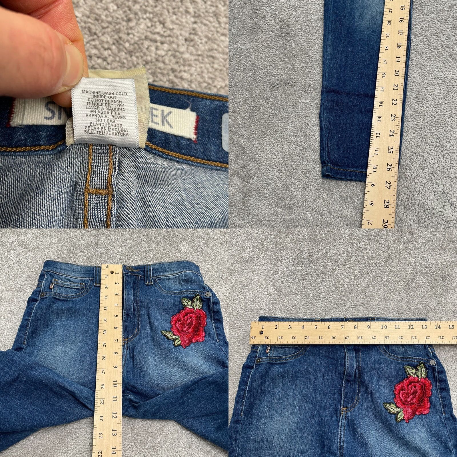 Vintage Sneak Peek Jeans Juniors 11 Distressed Embroidered Denim Blue High Rise 26x27 Boyfriend Regular Women's Vintage No? Size 32" / US 10 / IT 46 - 8 Thumbnail