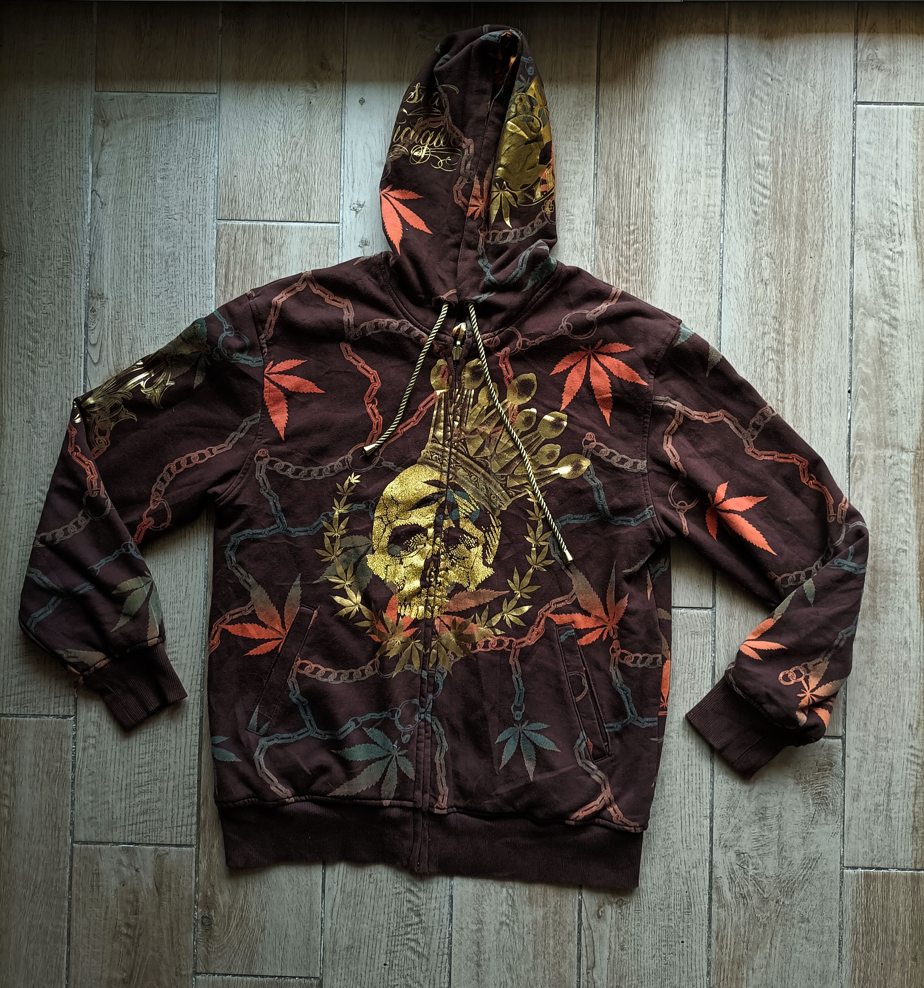 Ed Hardy 2000 Brown and Gold reverseble hoodie zip mcblinge Size US L / EU 52-54 / 3 - 8 Thumbnail