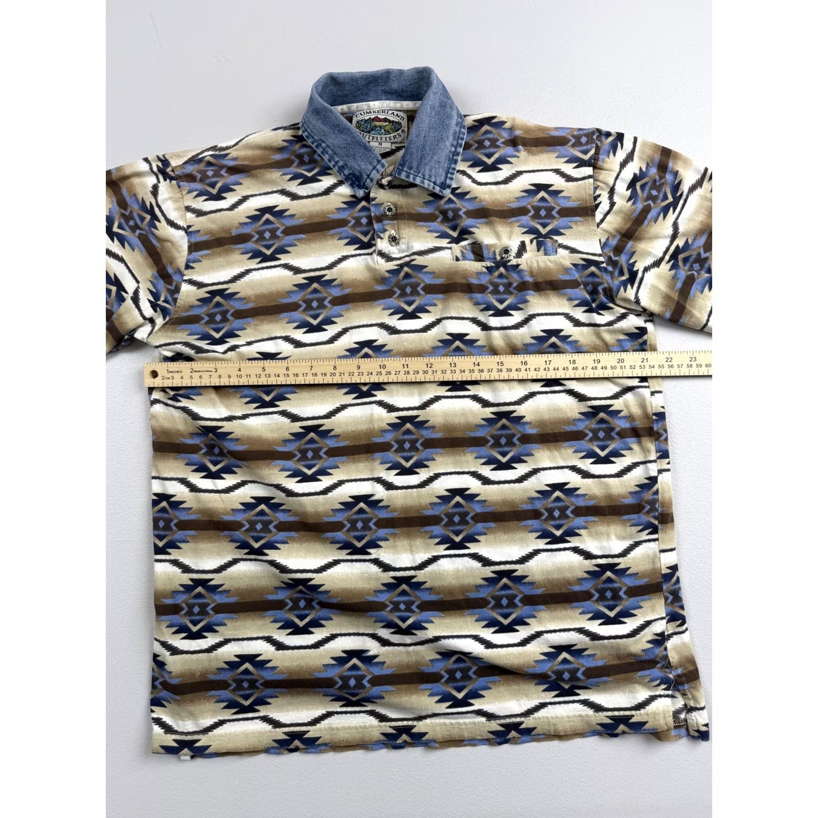 Vintage Cumberland Outfitters Polo Shirt Mens M Aztec Geometric Western Denim Collar Short Sleeve Casual Polo Shirt Mens Size US M / EU 48-50 / 2 - 5 Thumbnail