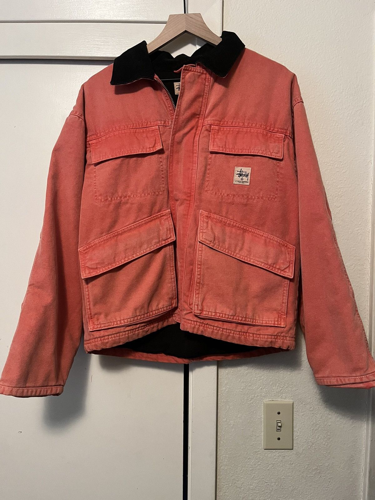 image of Stussy Washed Canvas Shop Jacket in Orange, Men's (Size Small)