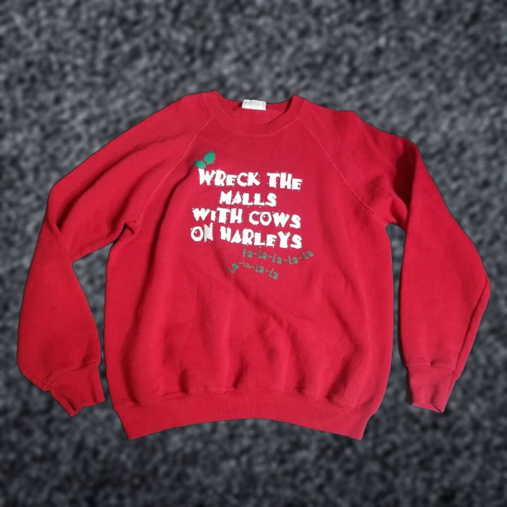 Lee VTG 90's Mens L Wreck The Halls With Cows On Harleys Christmas Sweatshirt Size US L / EU 52-54 / 3 - 1 Thumbnail