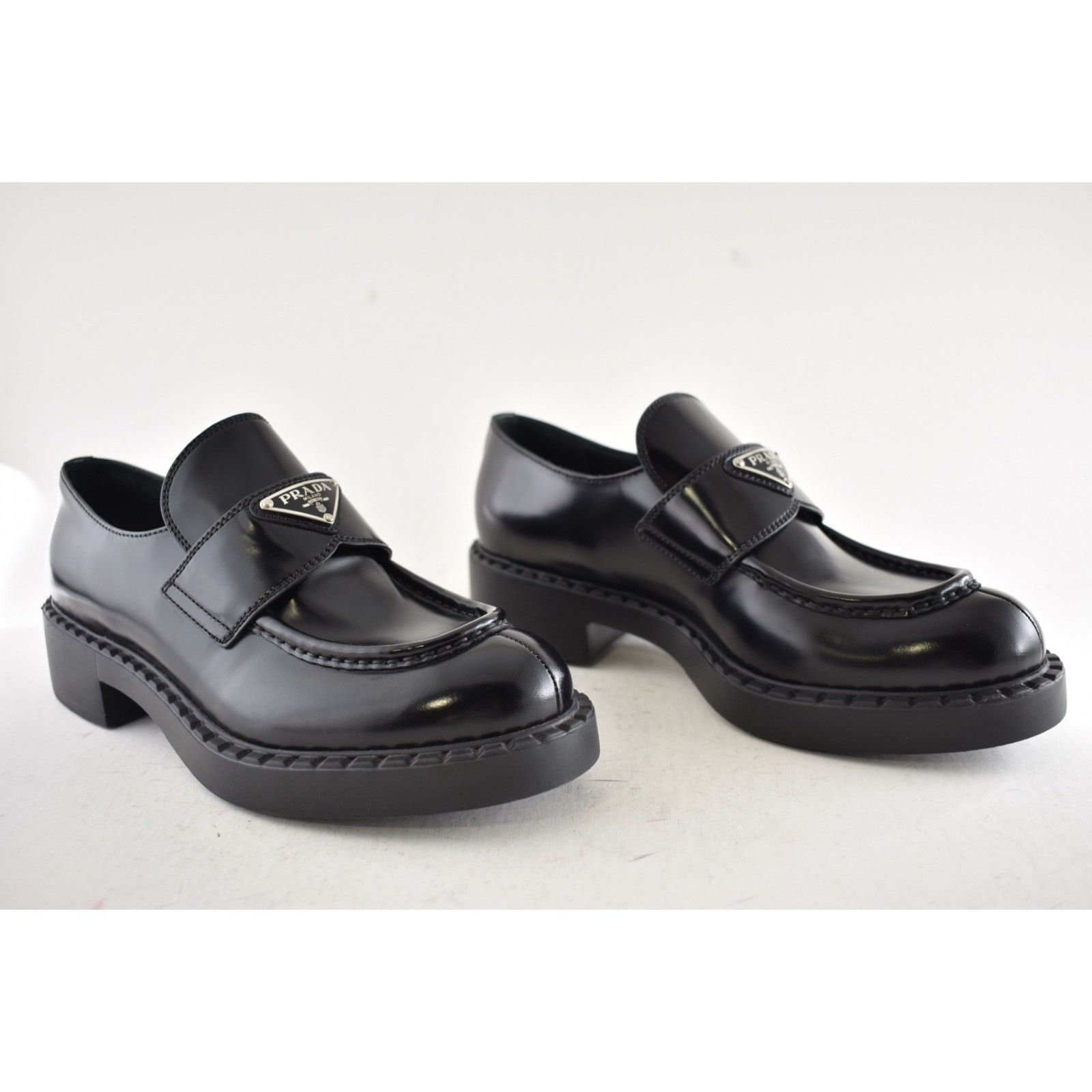 Prada Prada Chocolate Black Brushed Leather Silver Logo Platform Size US 10 / IT 40 - 4 Thumbnail