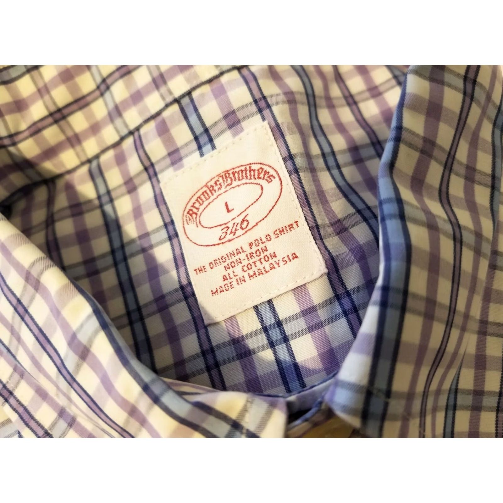 Brooks Brothers Mens Brooks Brothers Dress Shirt Large Purple Cotton Short Sleeve Size 42R - 3 Thumbnail
