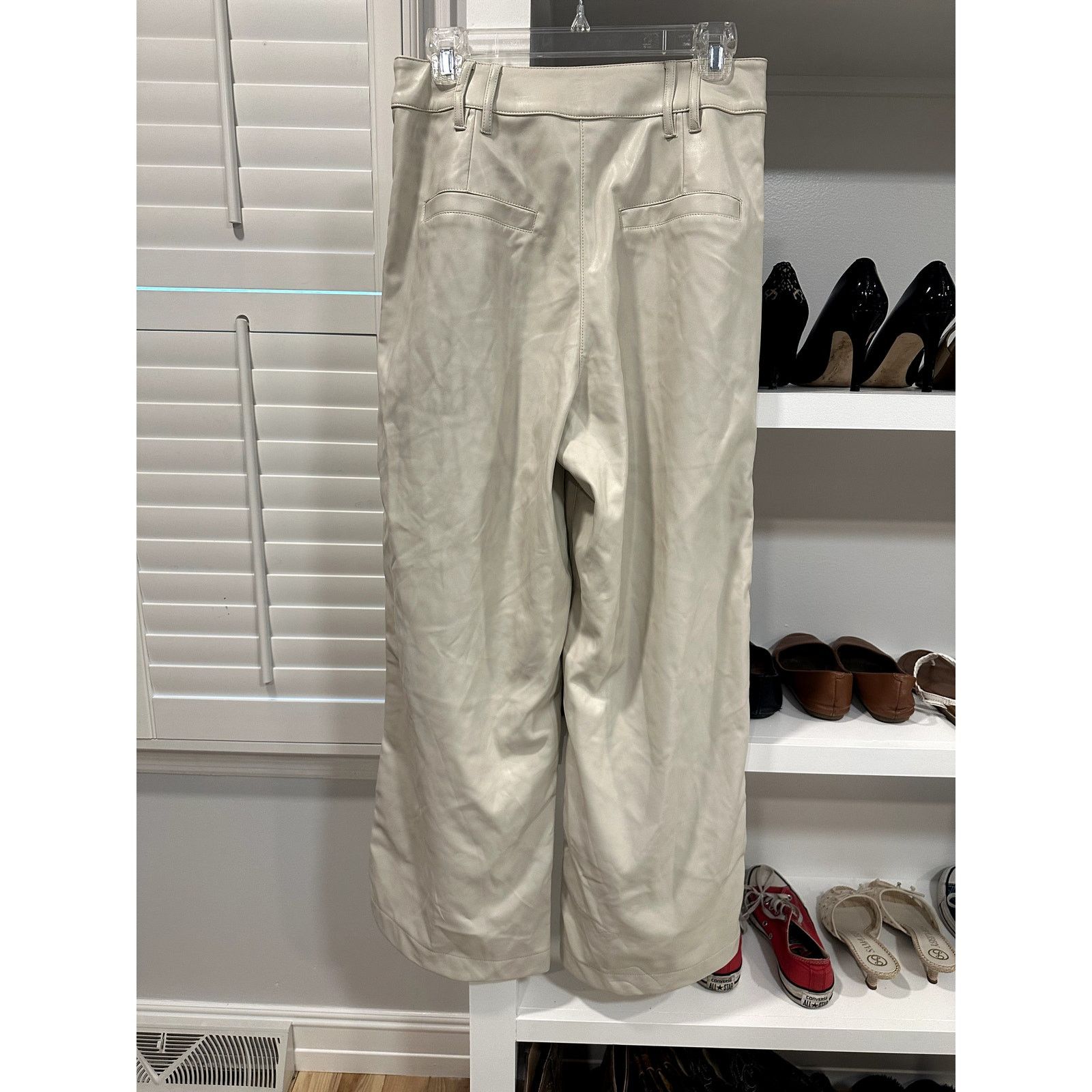 Topshop Topshop Faux Leather Super Wide Leg Tailored Pants Ecru 6 Size 28" / US 6 / IT 42 - 5 Thumbnail