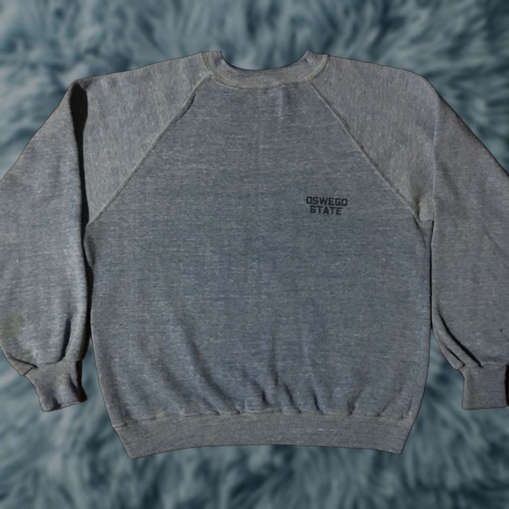 Vintage VINTAGE Oswego State University Sweatshirt S Mens Blue Distressed Spellout 70s 80s College University PE Sports Track Gangster Grunge - Size US S / EU 44-46 / 1 - 1 Thumbnail