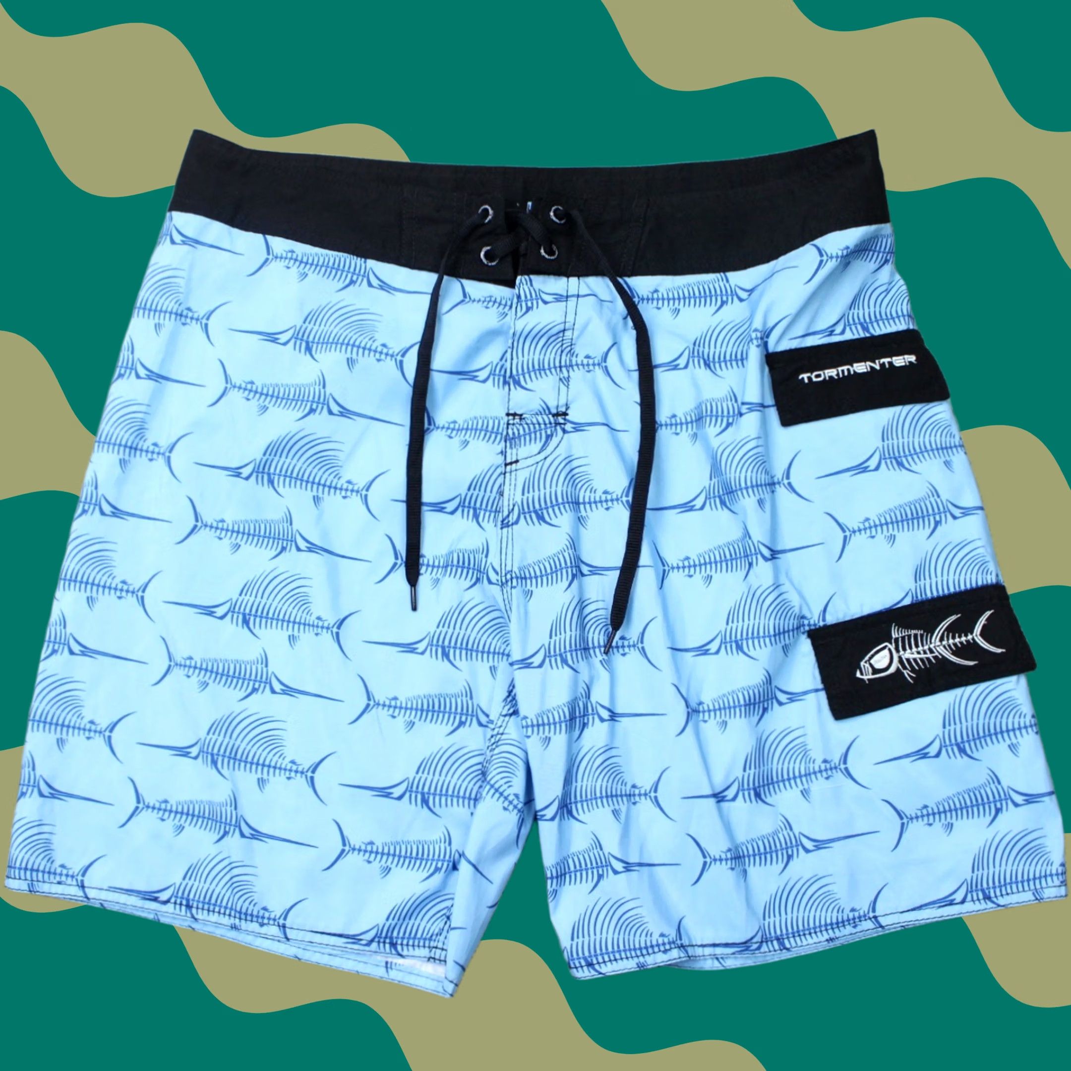 Vintage Tormenter Board Shorts Mens 36 Blue Hybrid Fish Skeleton Cargo Poly Swim Trunks Size US 36 / EU 52 - 1 Thumbnail