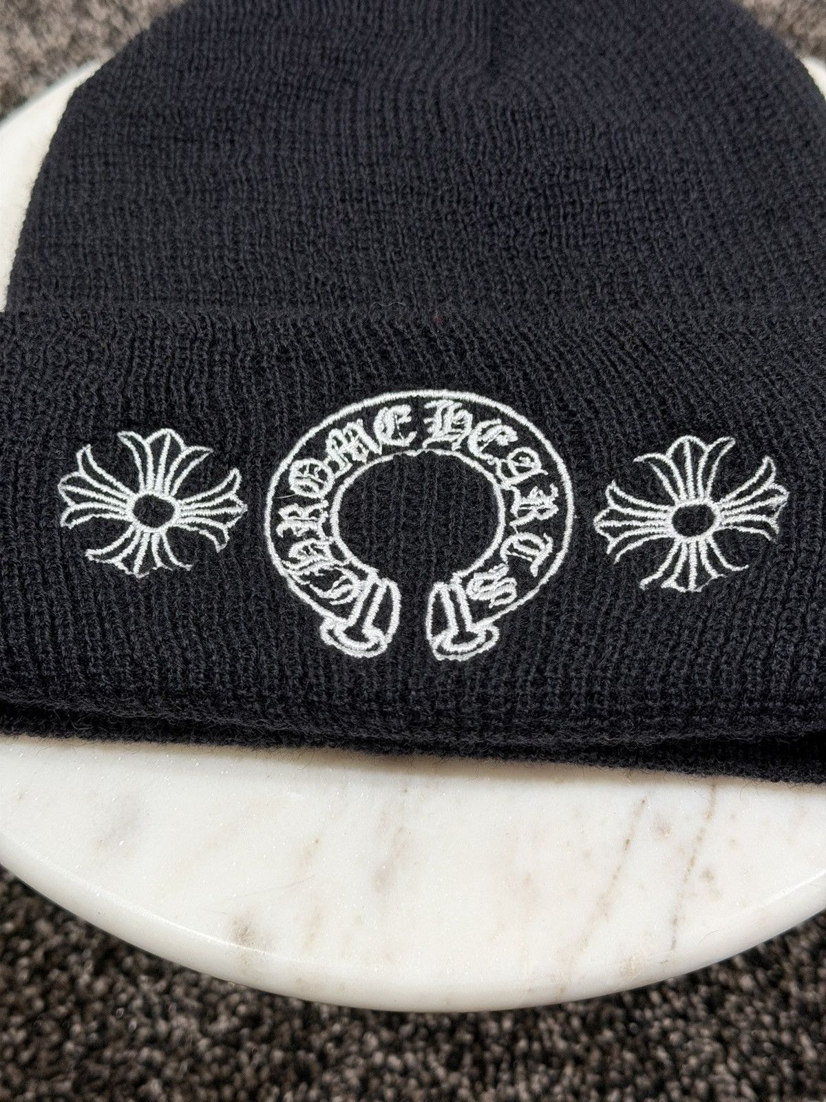 Chrome Hearts Chrome Hearts Horseshoe Logo Black Knit Beanie Hat Size ONE SIZE - 2 Thumbnail