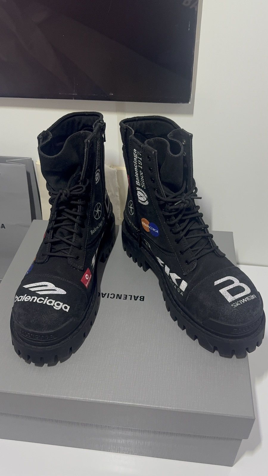 Balenciaga ✅Balenciaga Strike Comb Sky Wear black Boots multi logo 42 Size US 9 / EU 42 - 4 Thumbnail