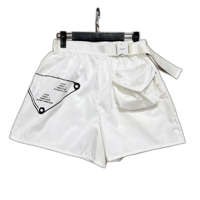 Prada Prada White Nylon Belted Logo Shorts-2506 Size 39" - 1 Thumbnail