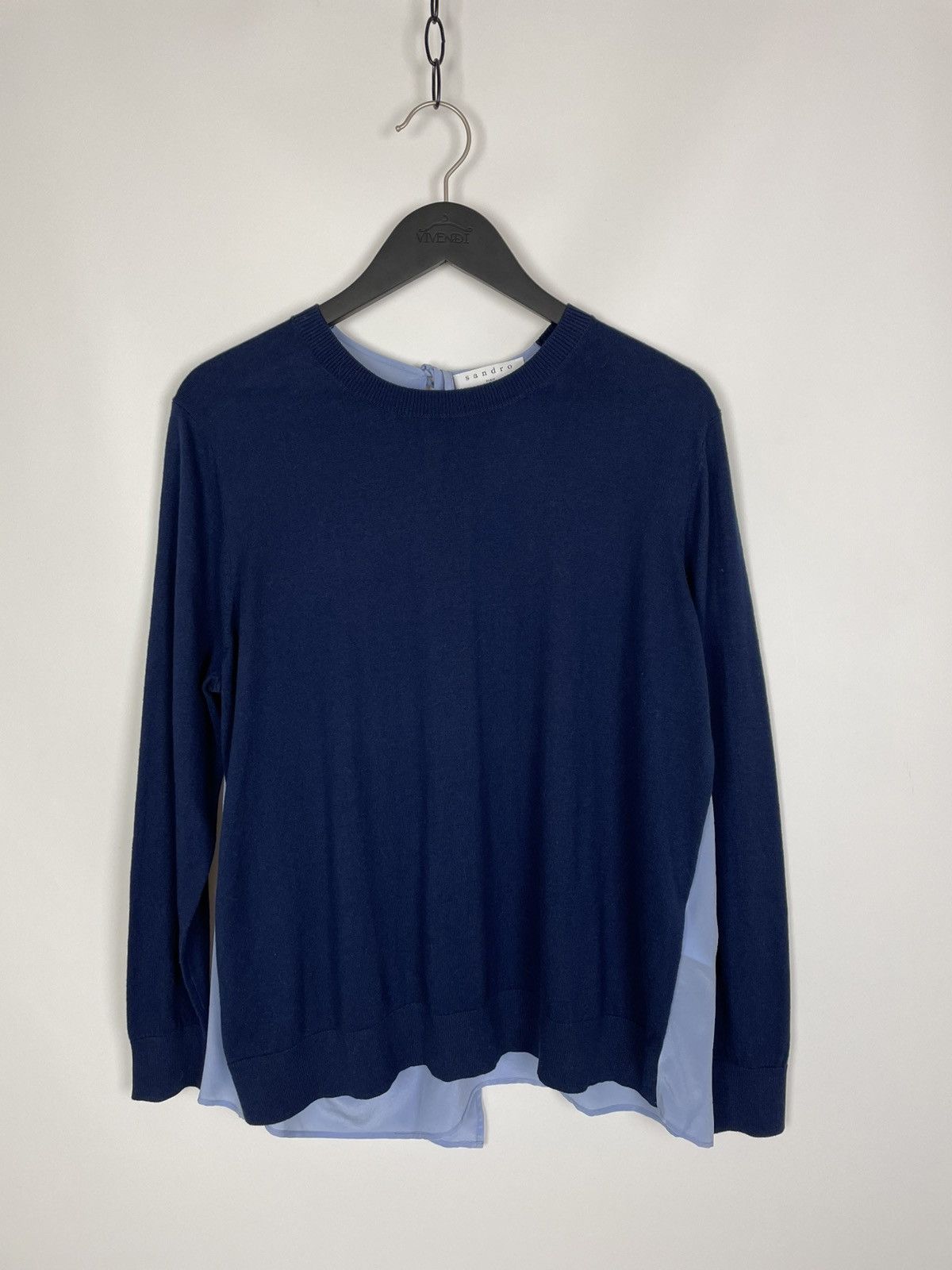 Sandro Sandro Paris Blue Ipolit Silk Back Sweater Open Ti Size M / US 6-8 / IT 42-44 - 1 Thumbnail