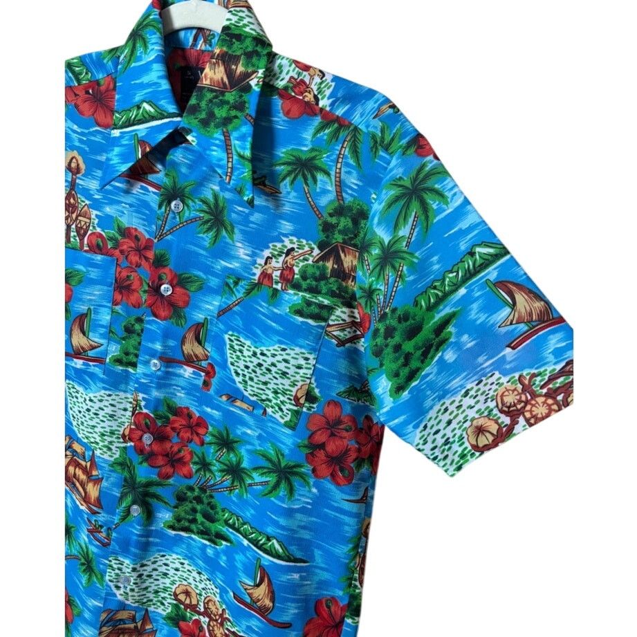 Vintage Vintage 70s Van Cort Blue Pink Hawaiian Tropical Shirt Small Size US S / EU 44-46 / 1 - 4 Thumbnail