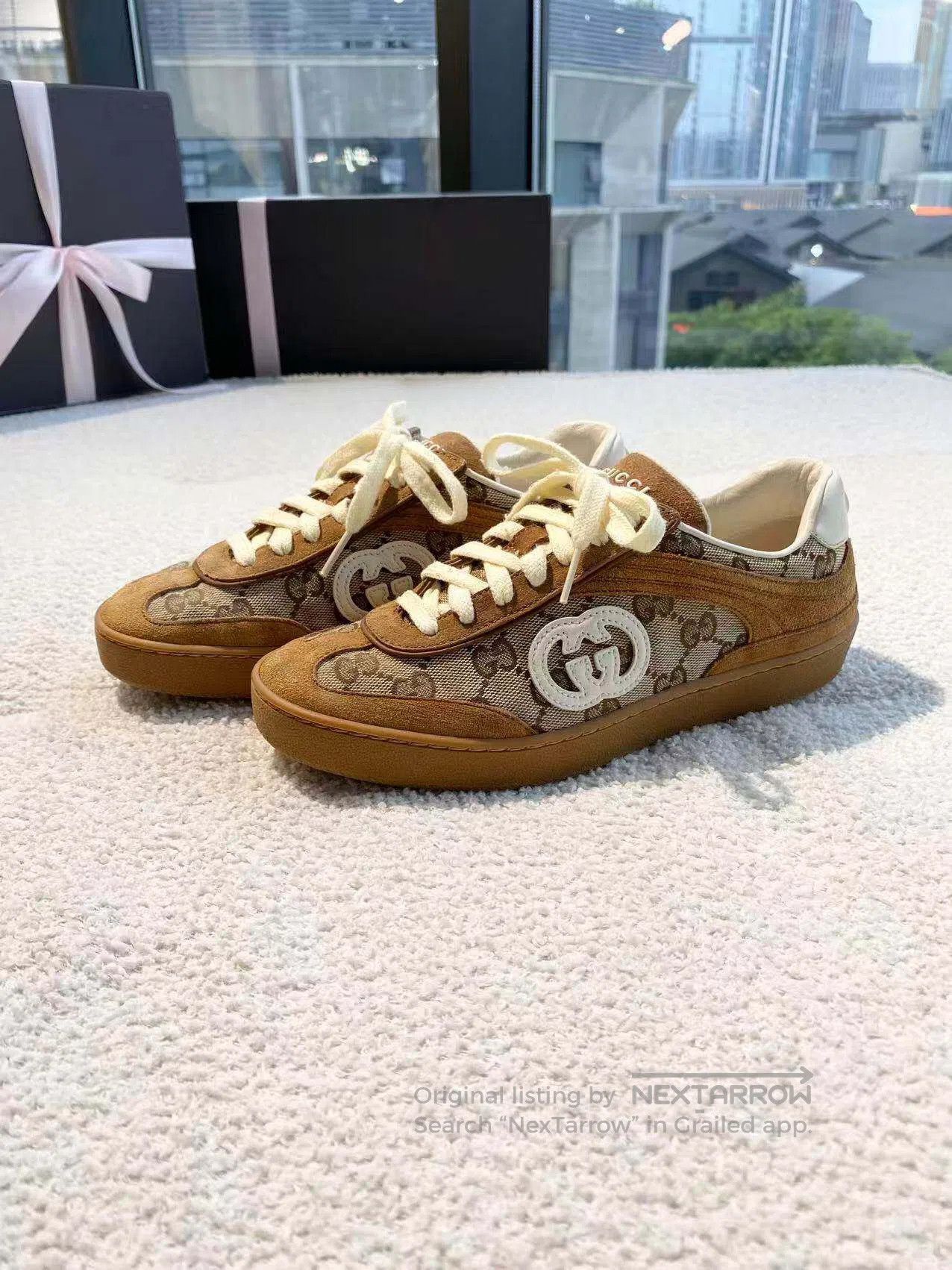 Gucci Guicci Presbyopia spliced flocked leather training shoes| Size US 5 / IT 35 - 1 Thumbnail